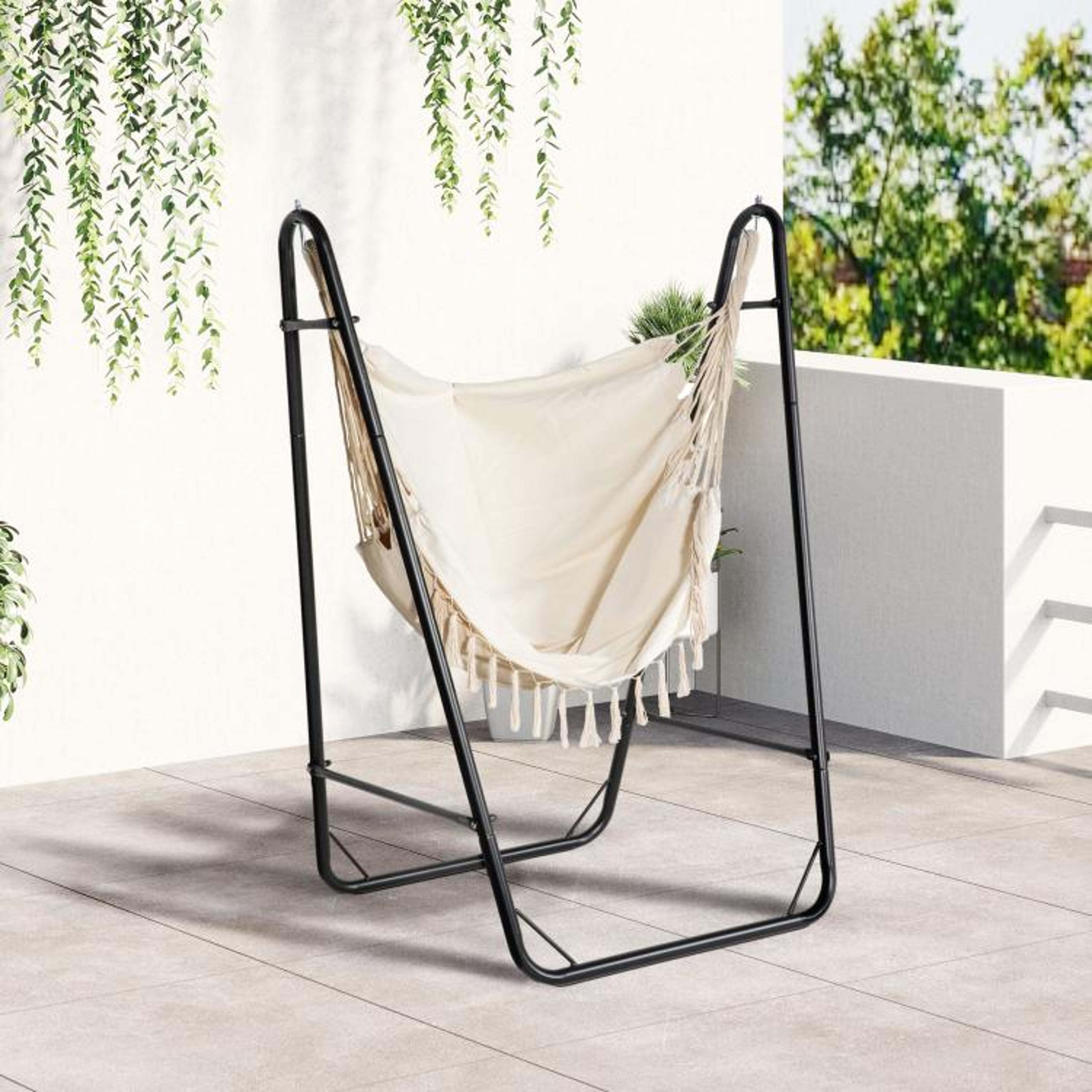 Hammock Swing Chair With UShaped Stand And Side Pocket  Cream White 3