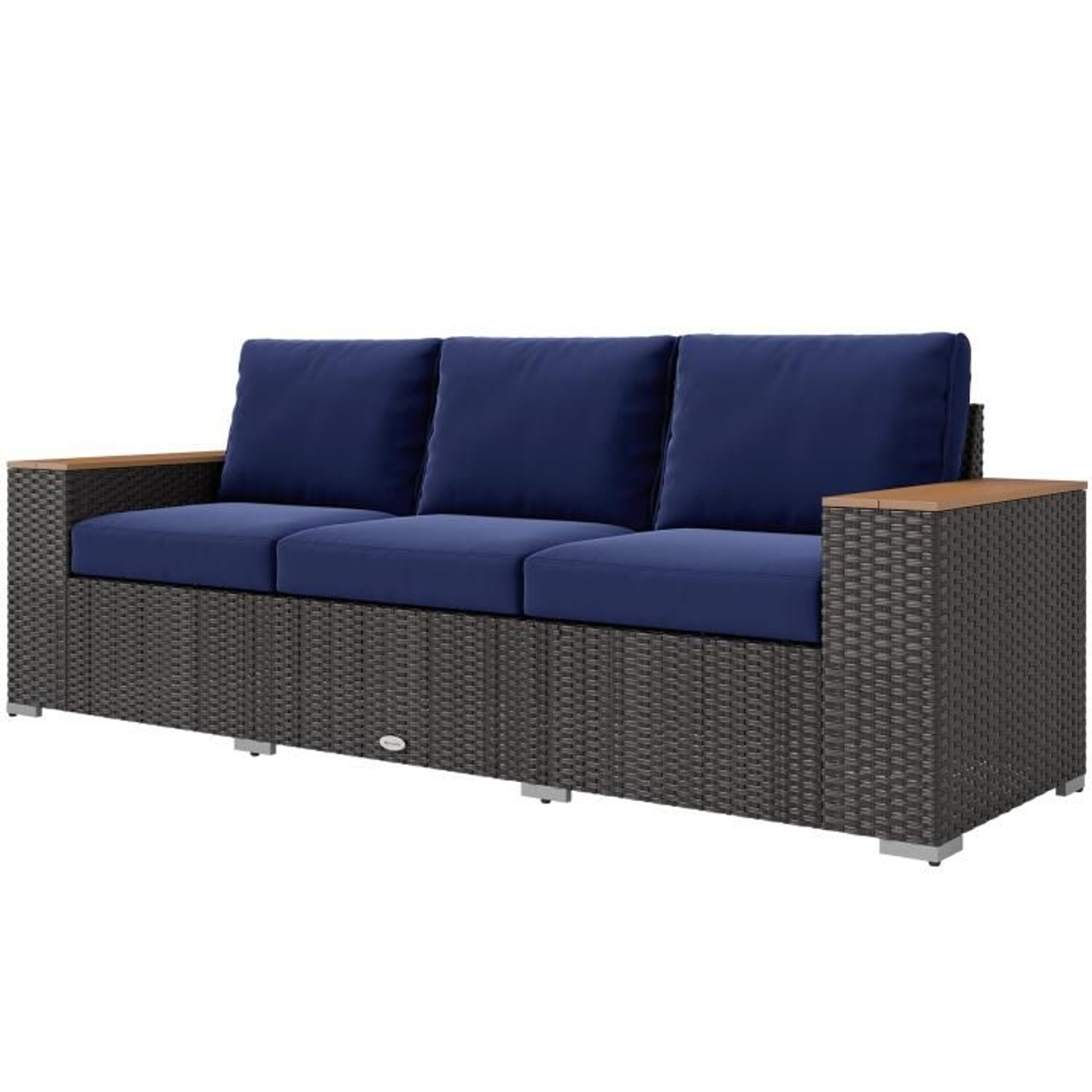 3Seat Outdoor Patio Sofa With Deep Seating And Navy Blue Cushions 1