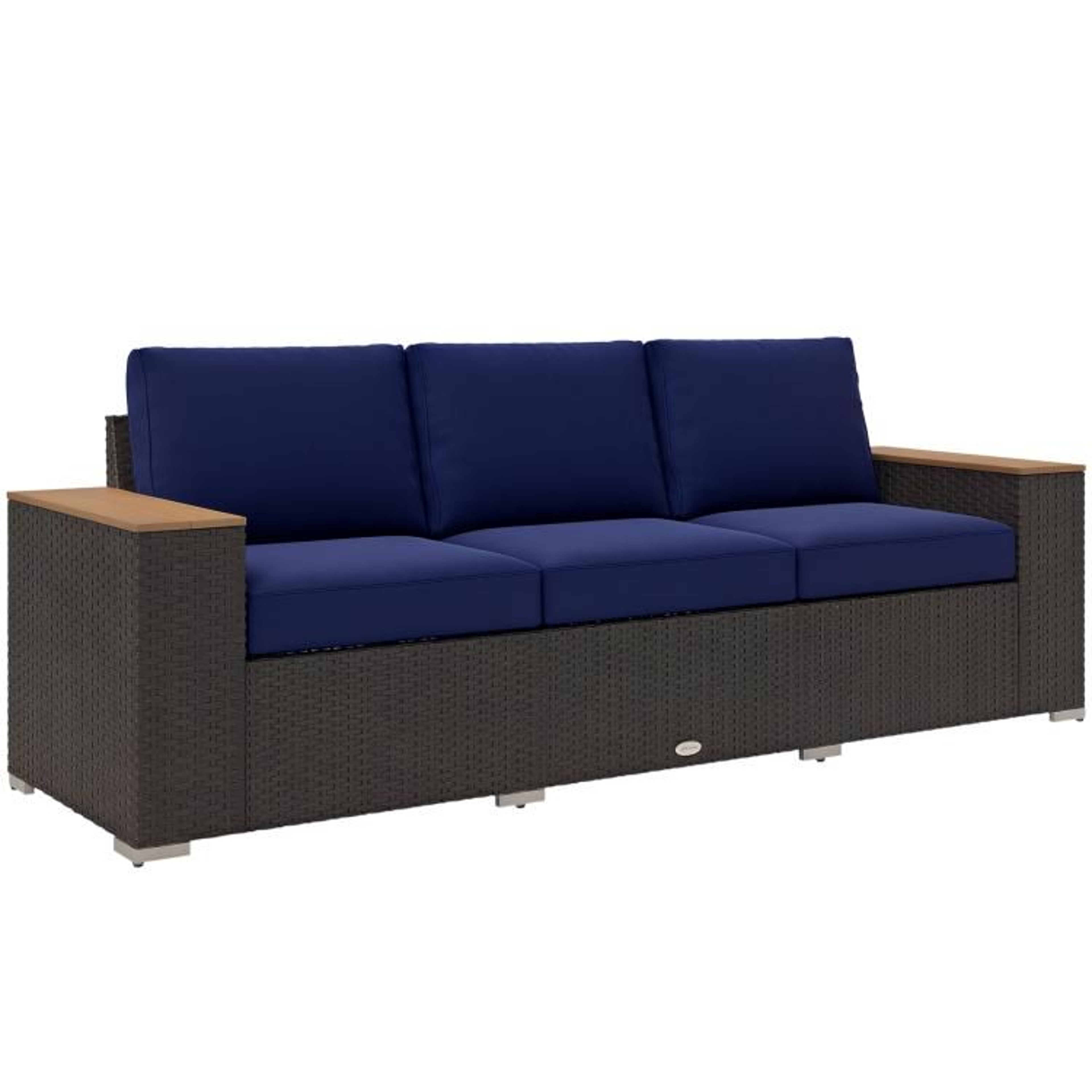 3Seat Outdoor Patio Sofa With Deep Seating And Navy Blue Cushions 0