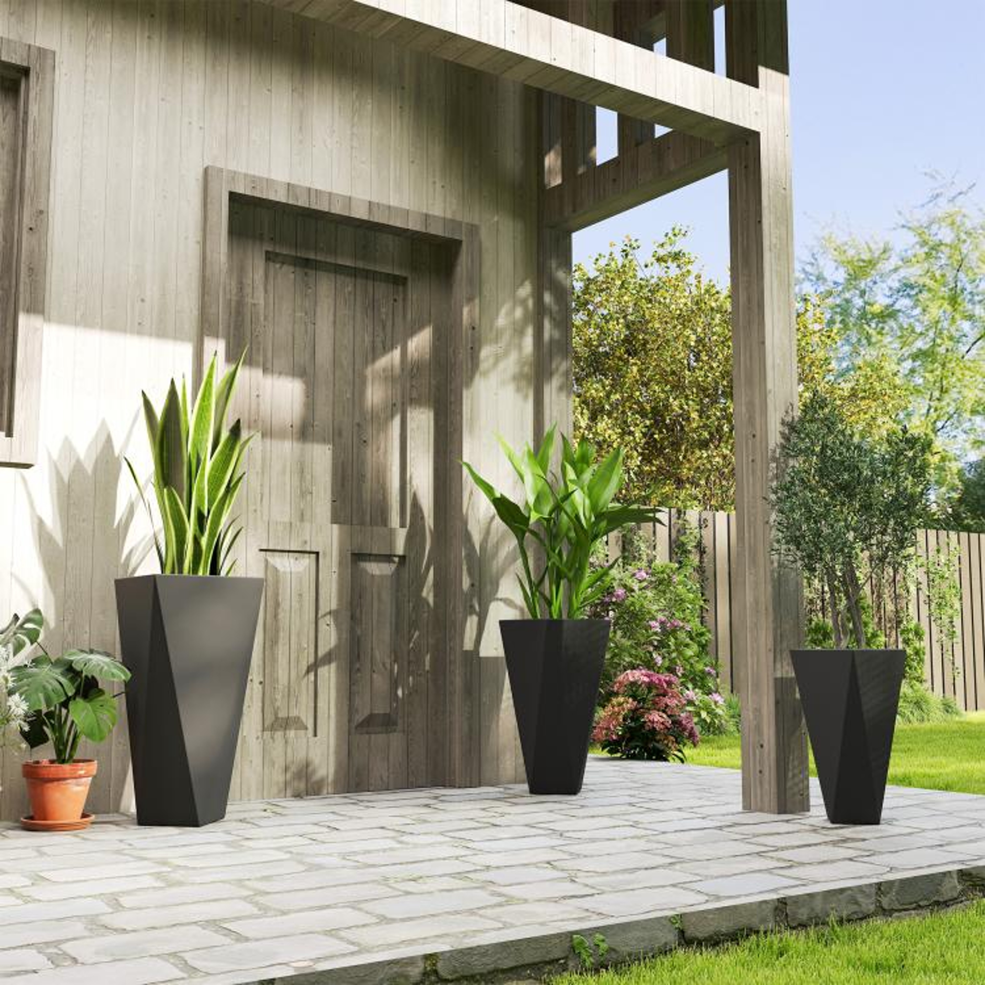 Tall Indoor Outdoor Planters Set Of 3 With Drainage Holes  Black 6