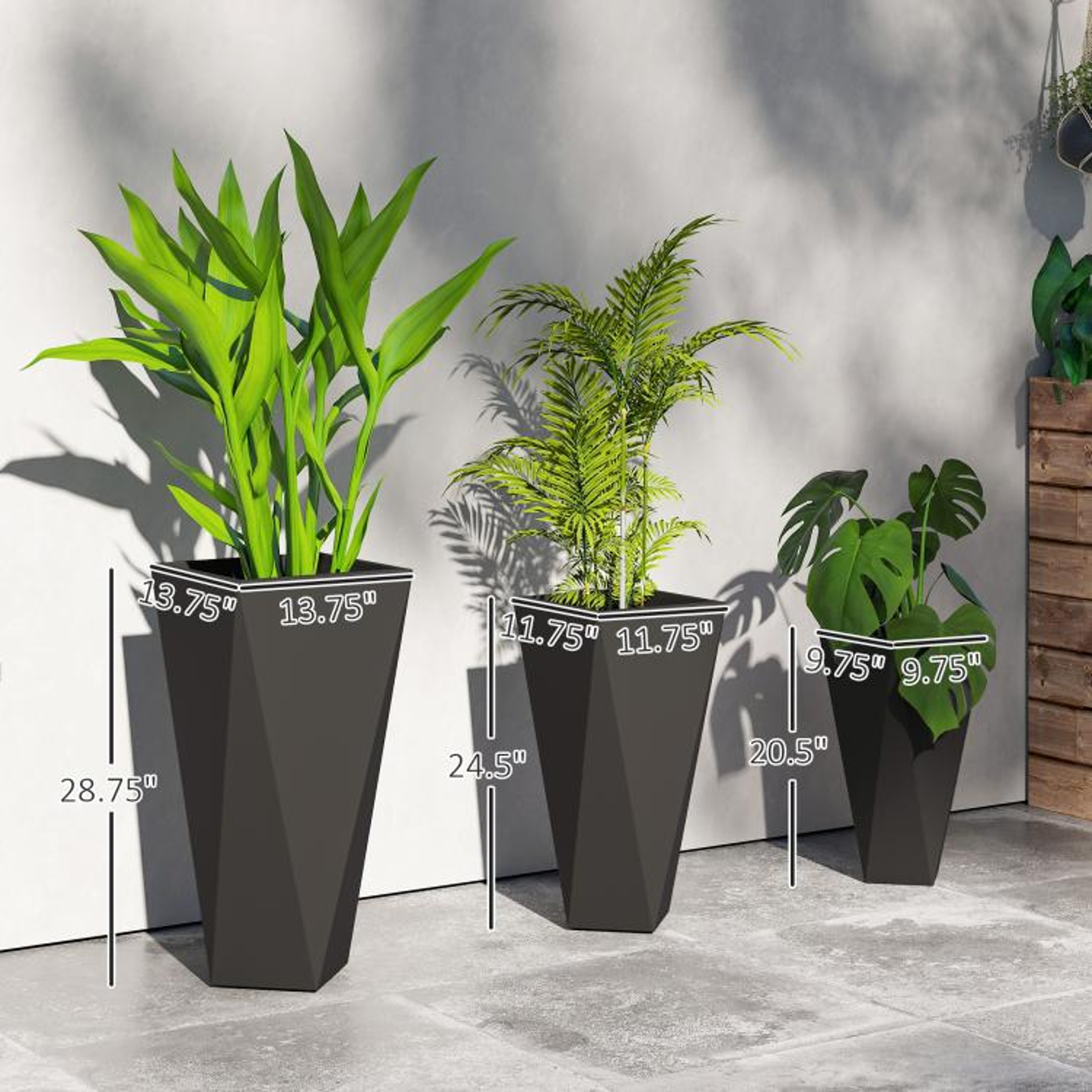Tall Indoor Outdoor Planters Set Of 3 With Drainage Holes  Black 2