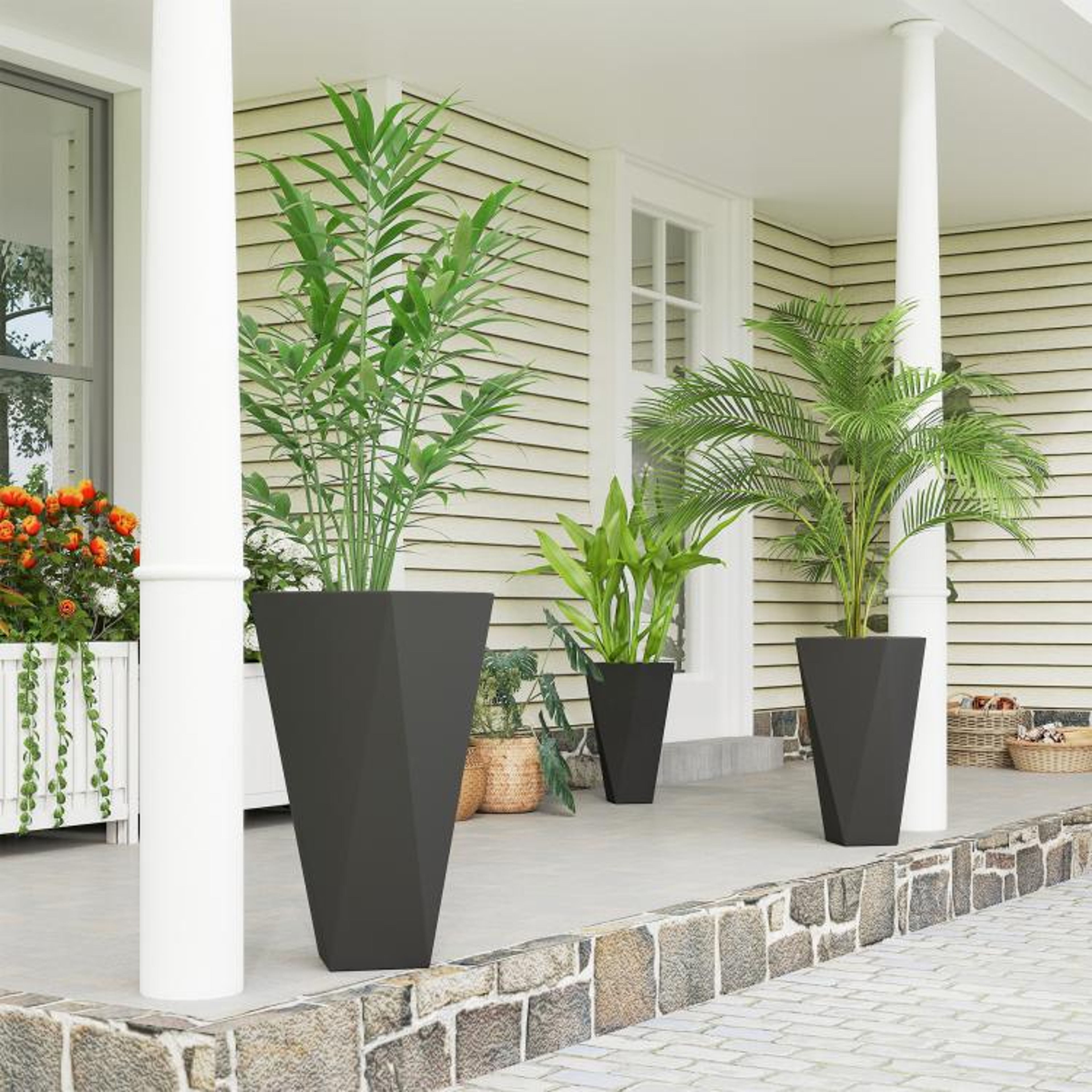 Tall Indoor Outdoor Planters Set Of 3 With Drainage Holes  Black 5