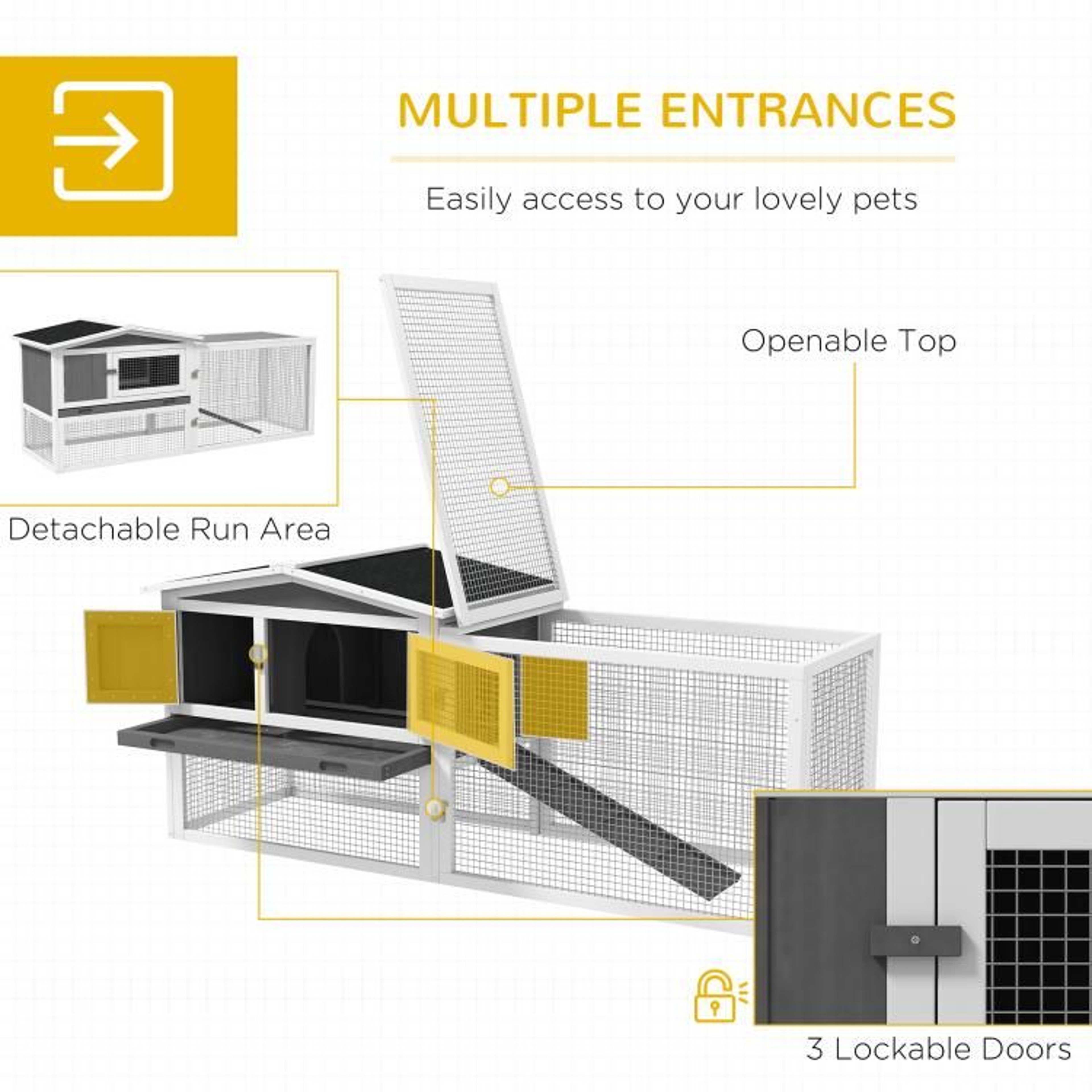 2Story Rabbit Hutch With Outdoor Run And SlideOut Tray  Light Gray 6