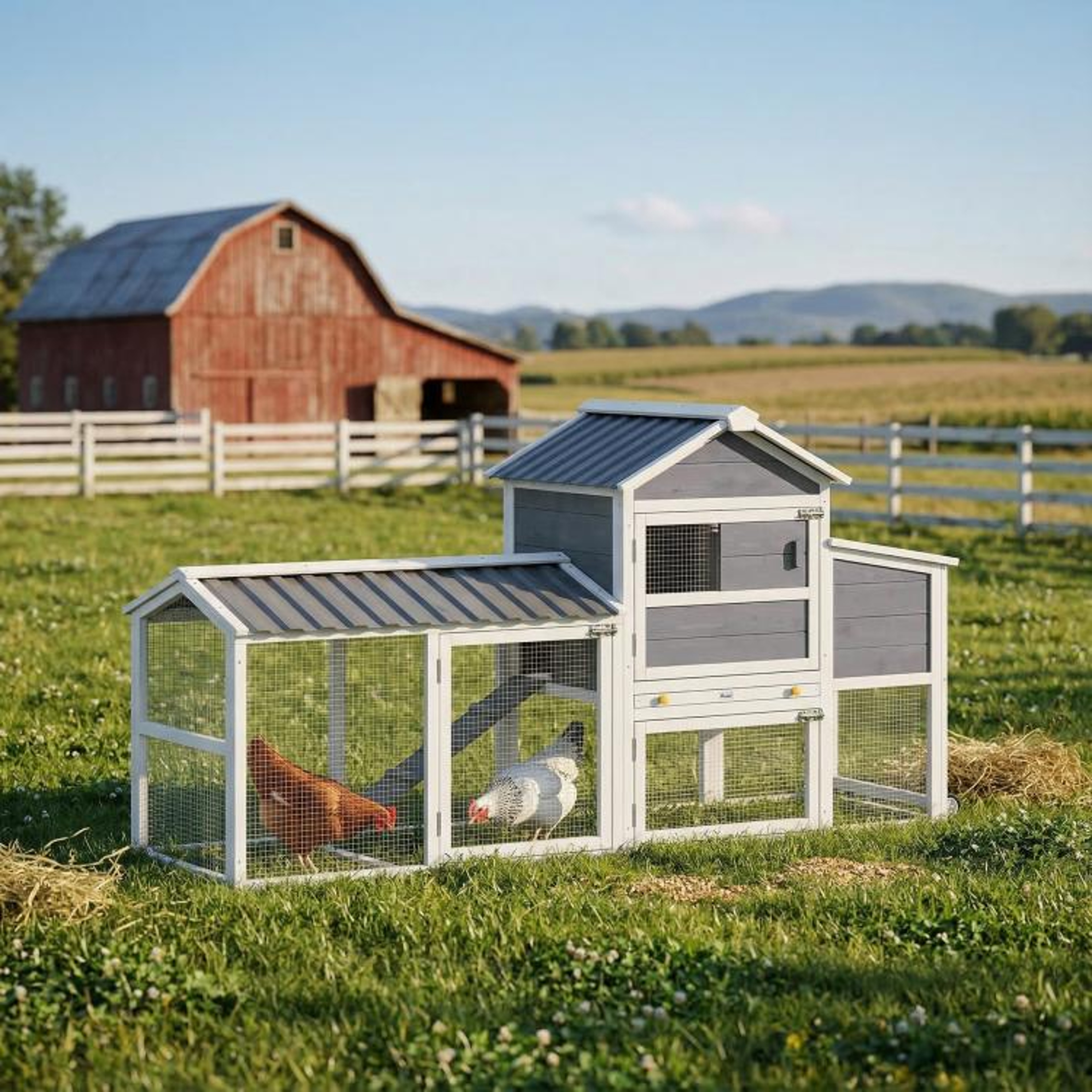 80Inch Mobile Wooden Chicken Coop With Wheels Run And Nesting Box 3