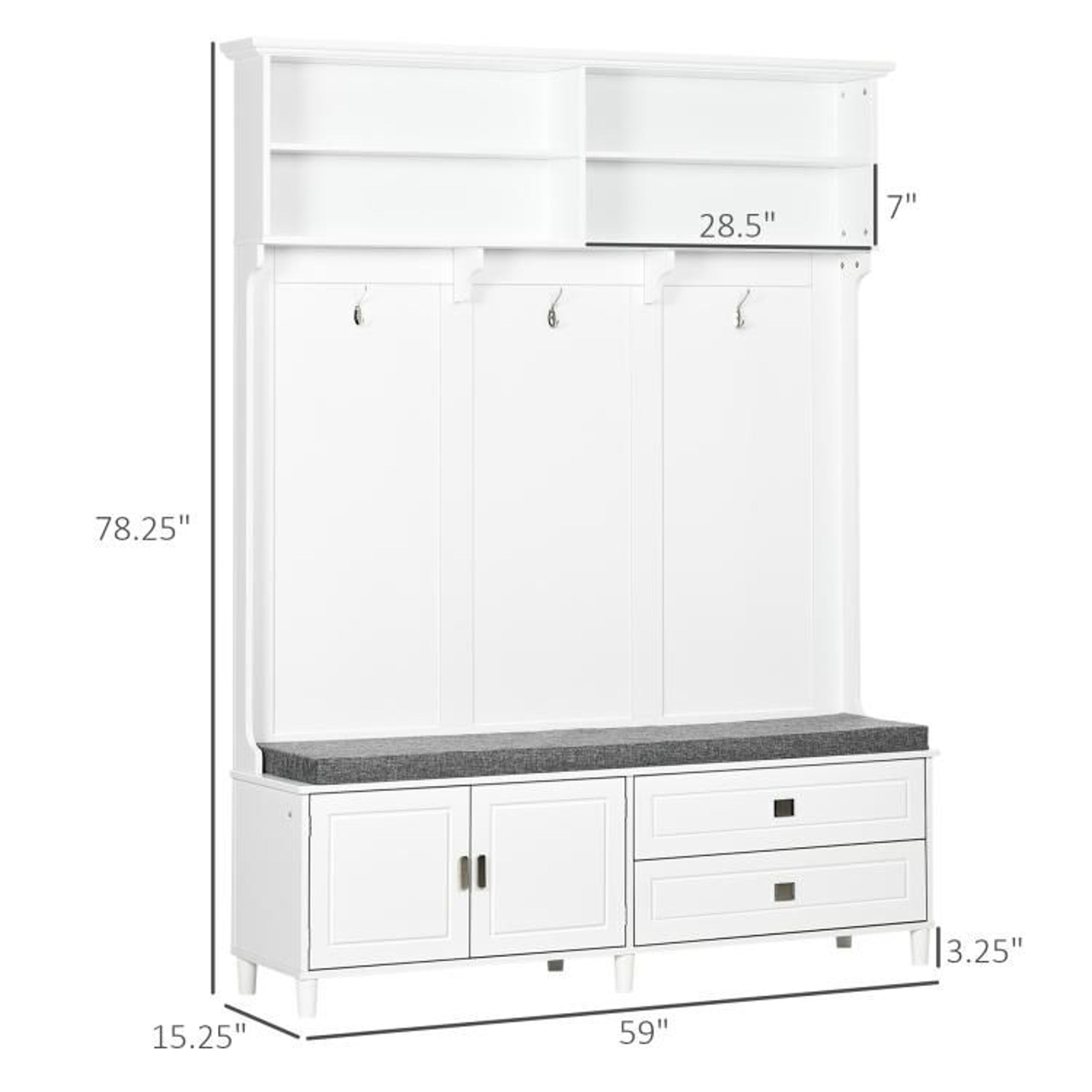 White Hall Tree With Storage Bench Coat Rack Drawers And Shelves 3