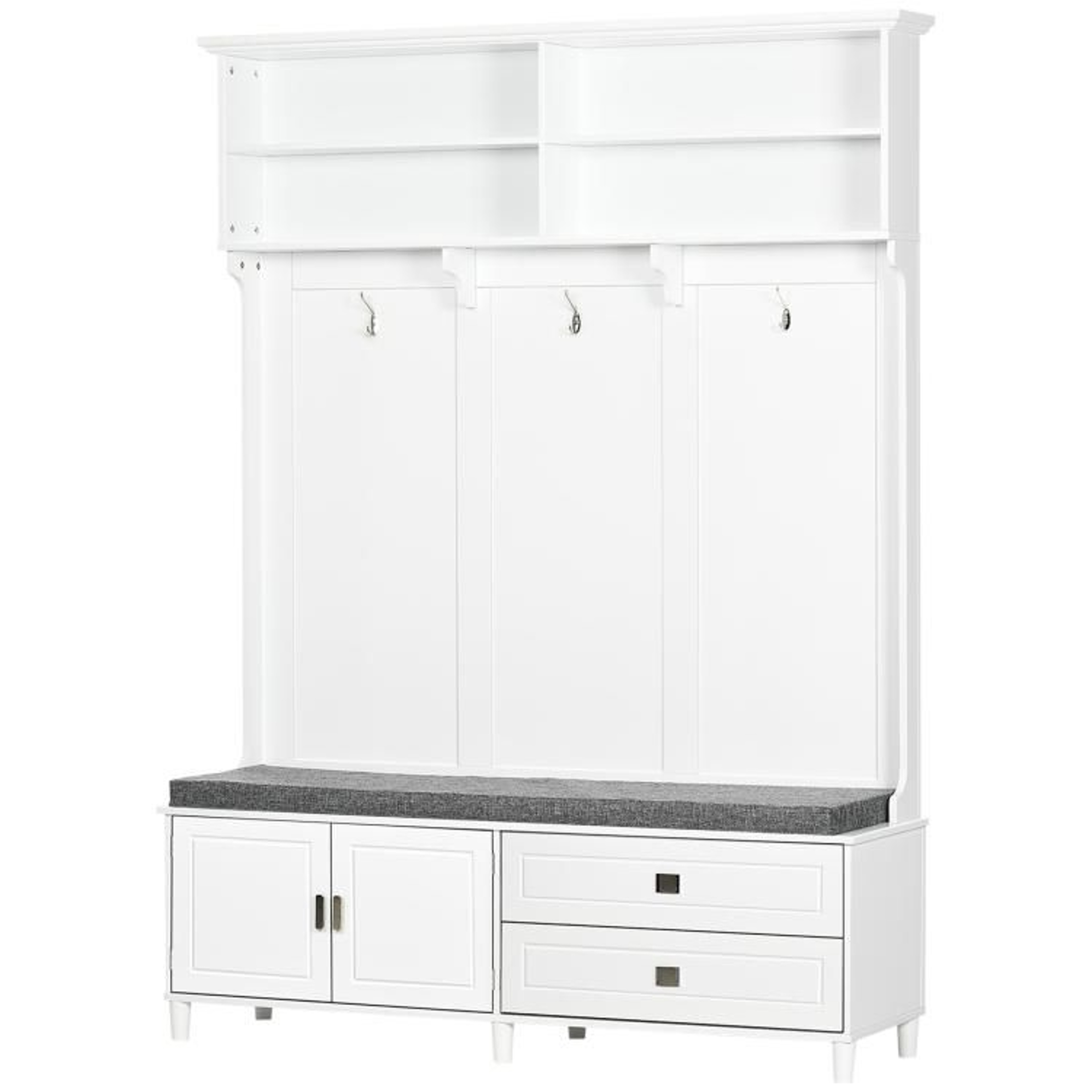 White Hall Tree With Storage Bench Coat Rack Drawers And Shelves 1