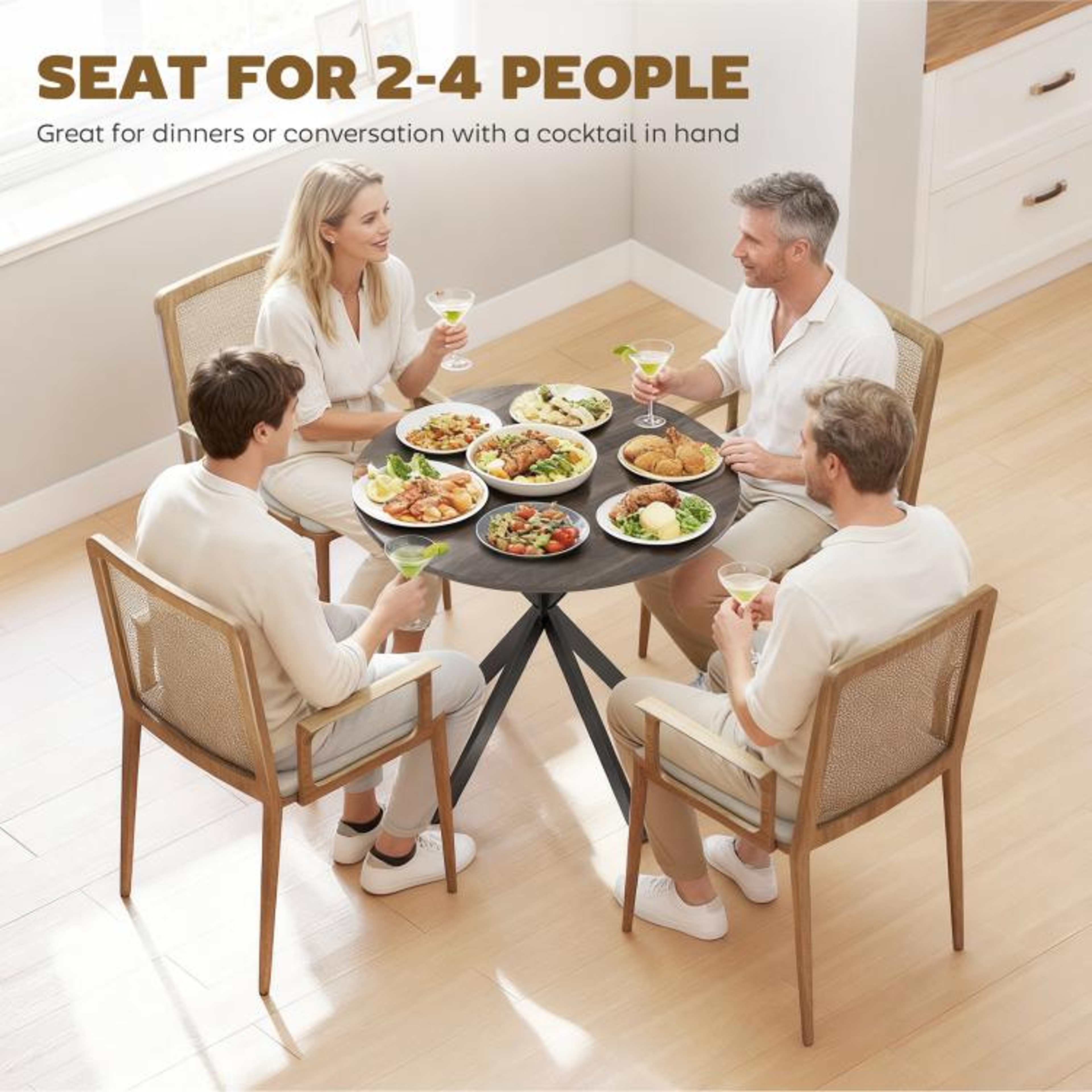 315Inch Round Dining Table For 2 With Industrial Steel Legs  Brown 6