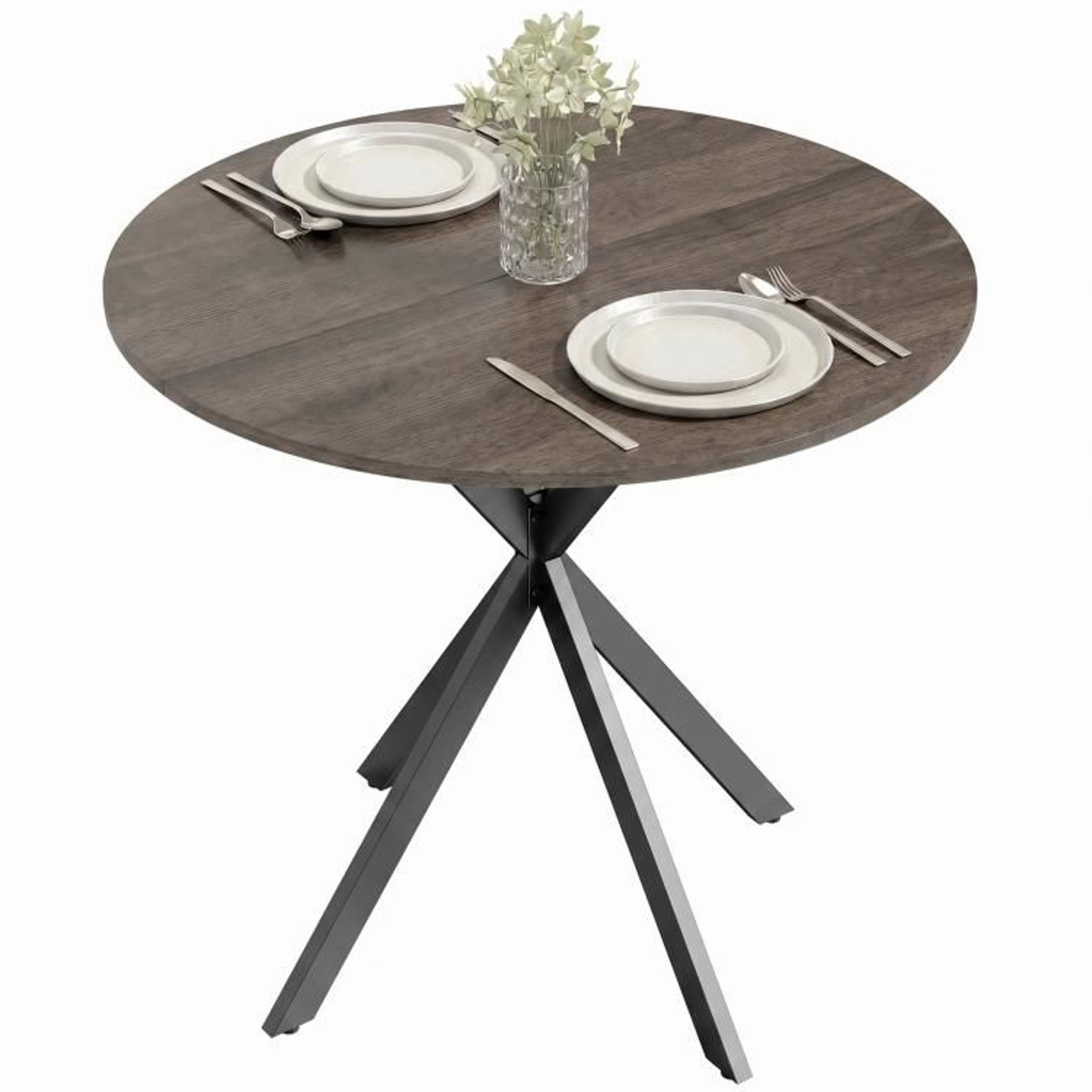 315Inch Round Dining Table For 2 With Industrial Steel Legs  Brown 0