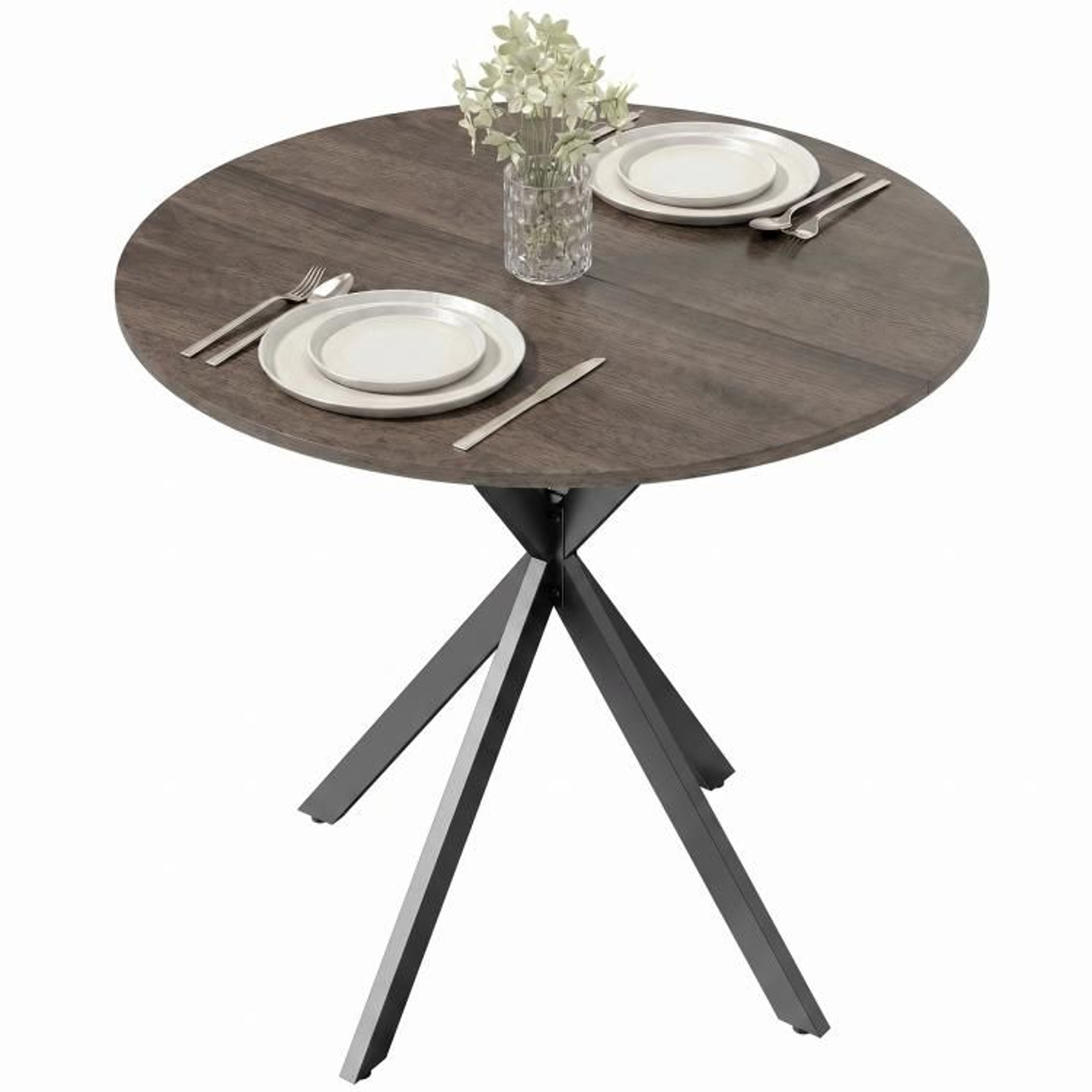 315Inch Round Dining Table For 2 With Industrial Steel Legs  Brown 1
