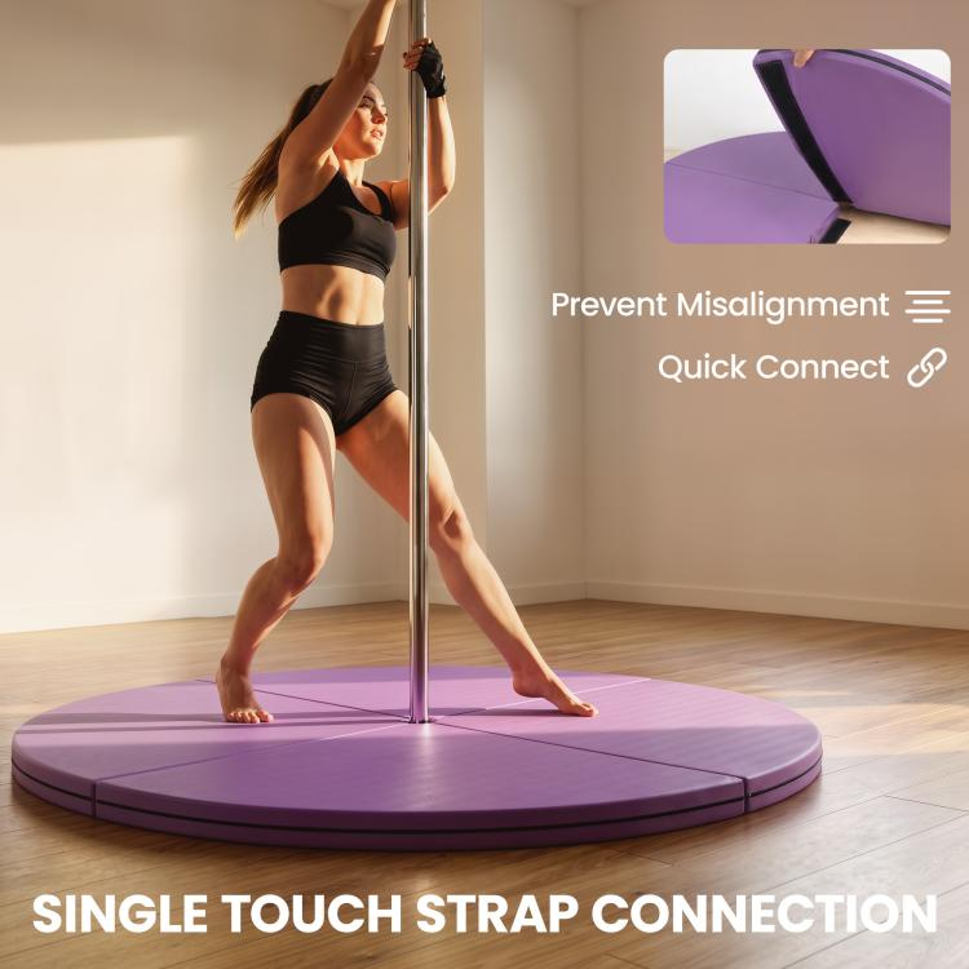 Folding Pole Dance Crash Mat 2Inch Thick 59Inch Round Light Purple 5