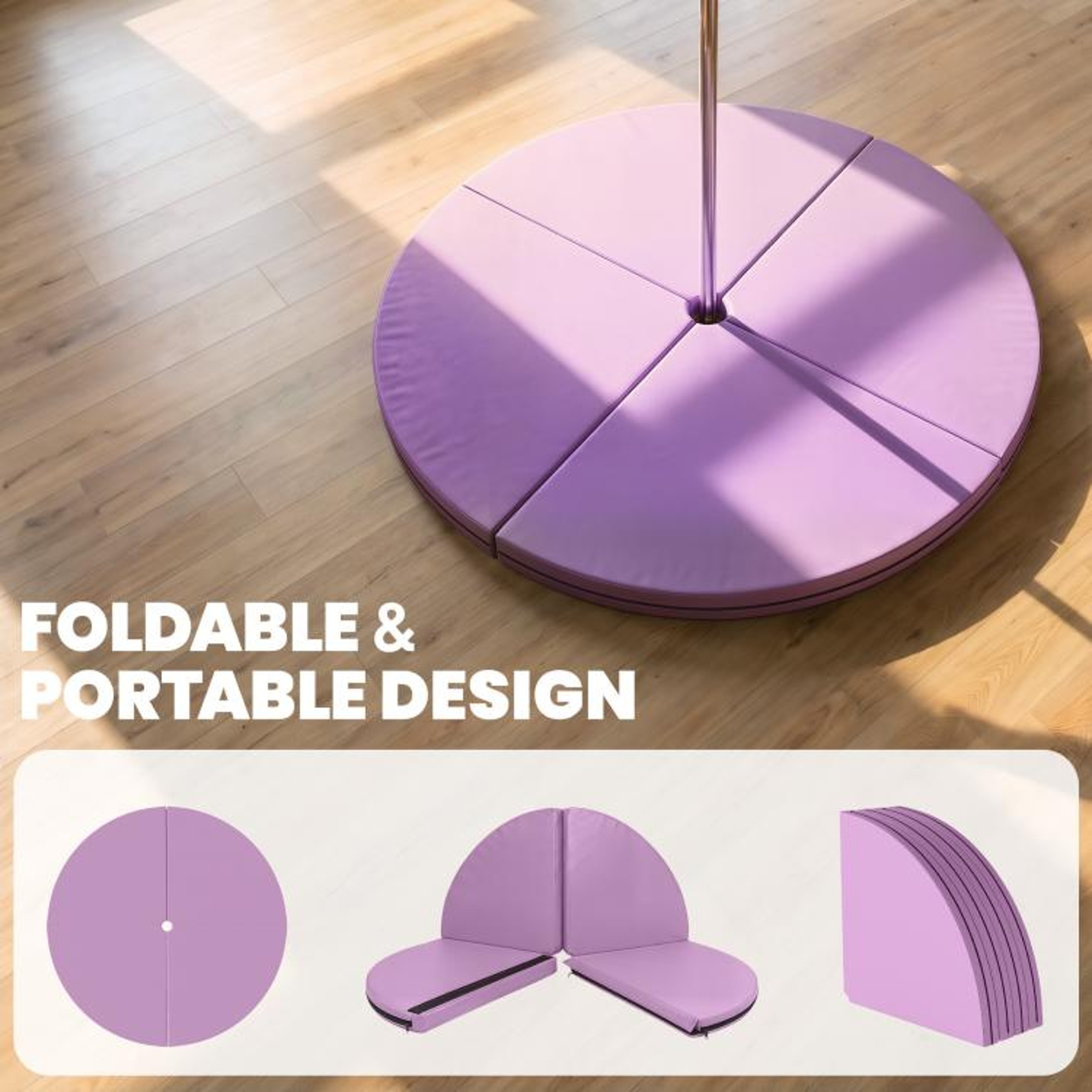 Folding Pole Dance Crash Mat 2Inch Thick 59Inch Round Light Purple 6