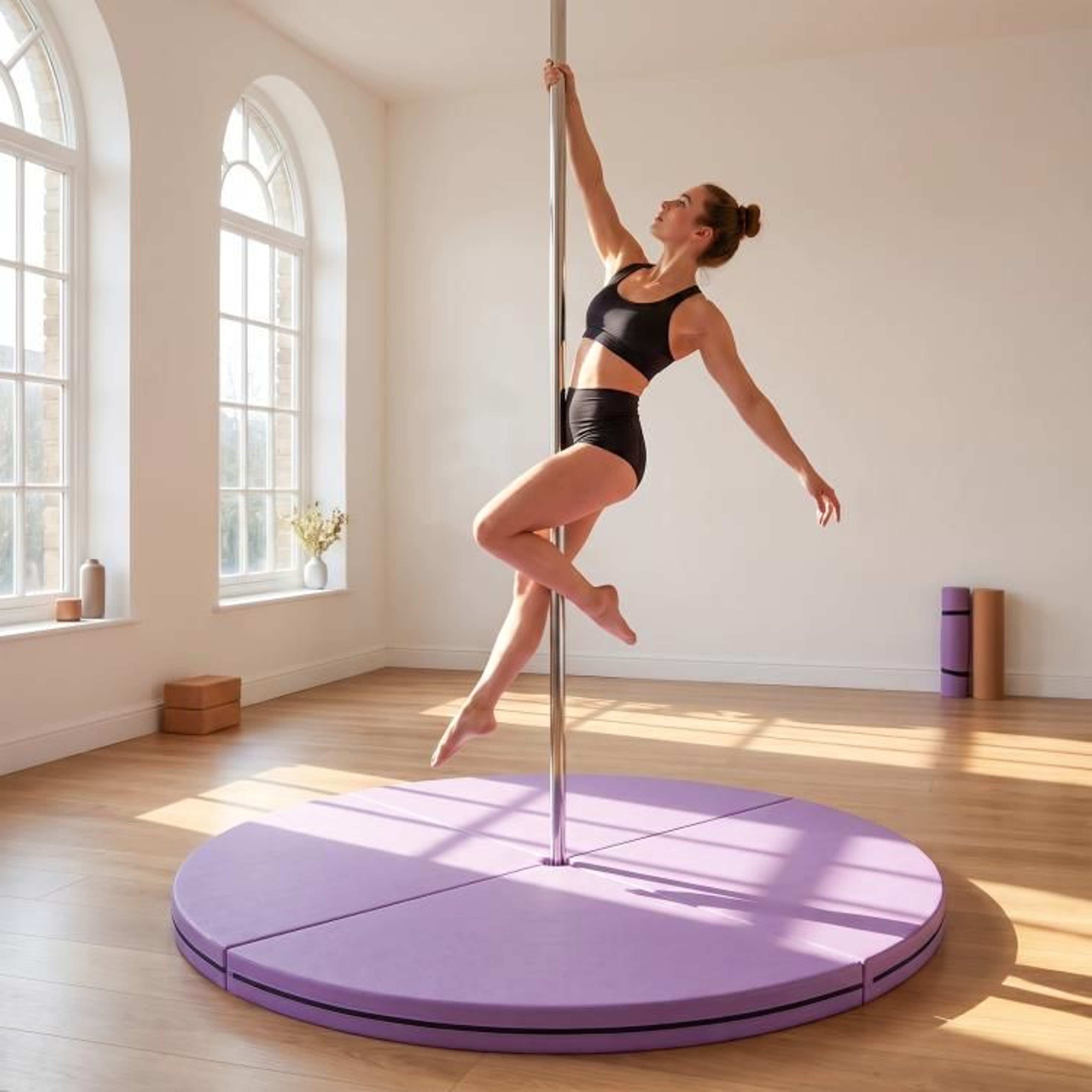 Folding Pole Dance Crash Mat 2Inch Thick 59Inch Round Light Purple 2