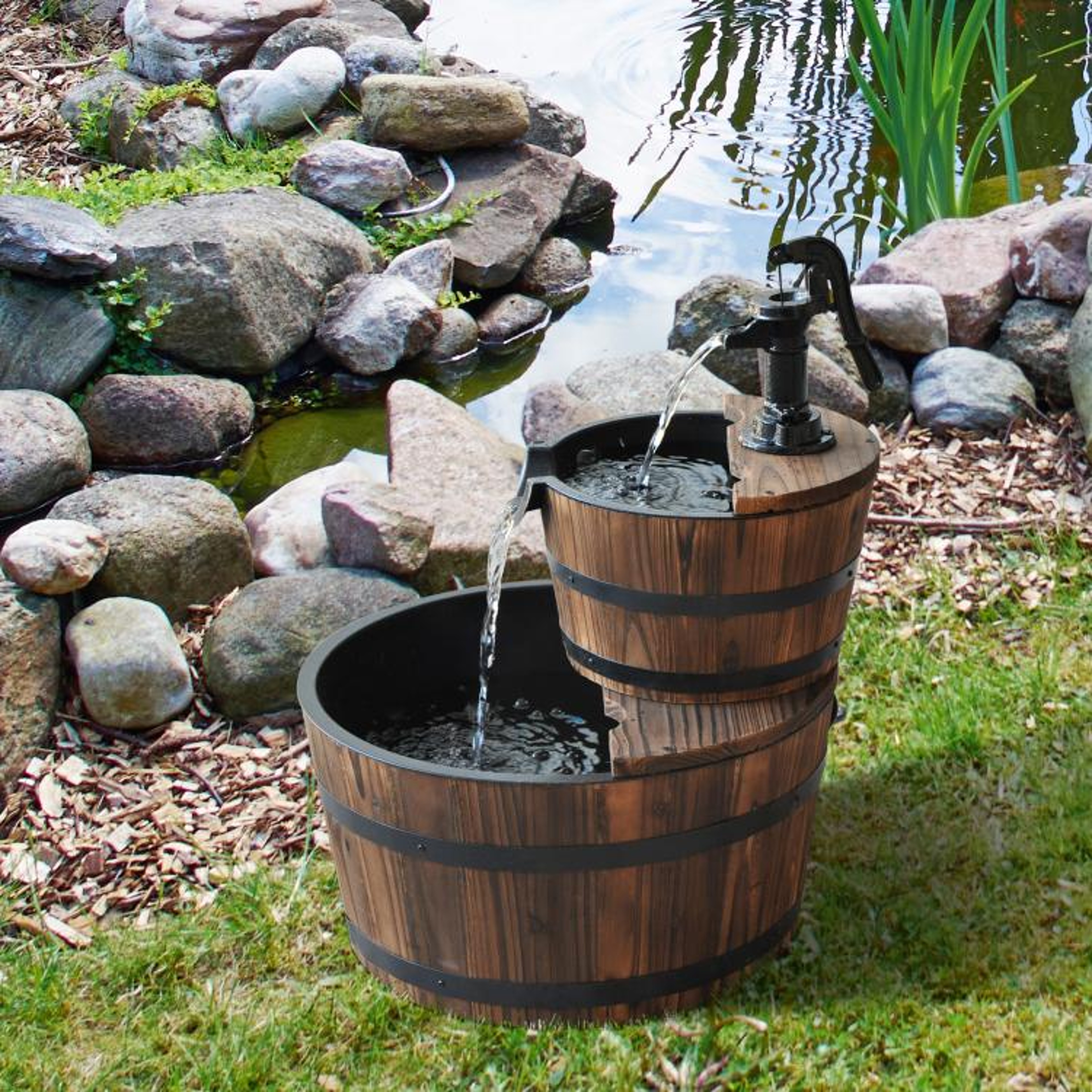 2Tier Wooden Outdoor Water Fountain With Electric Pump For Garden And Patio 2