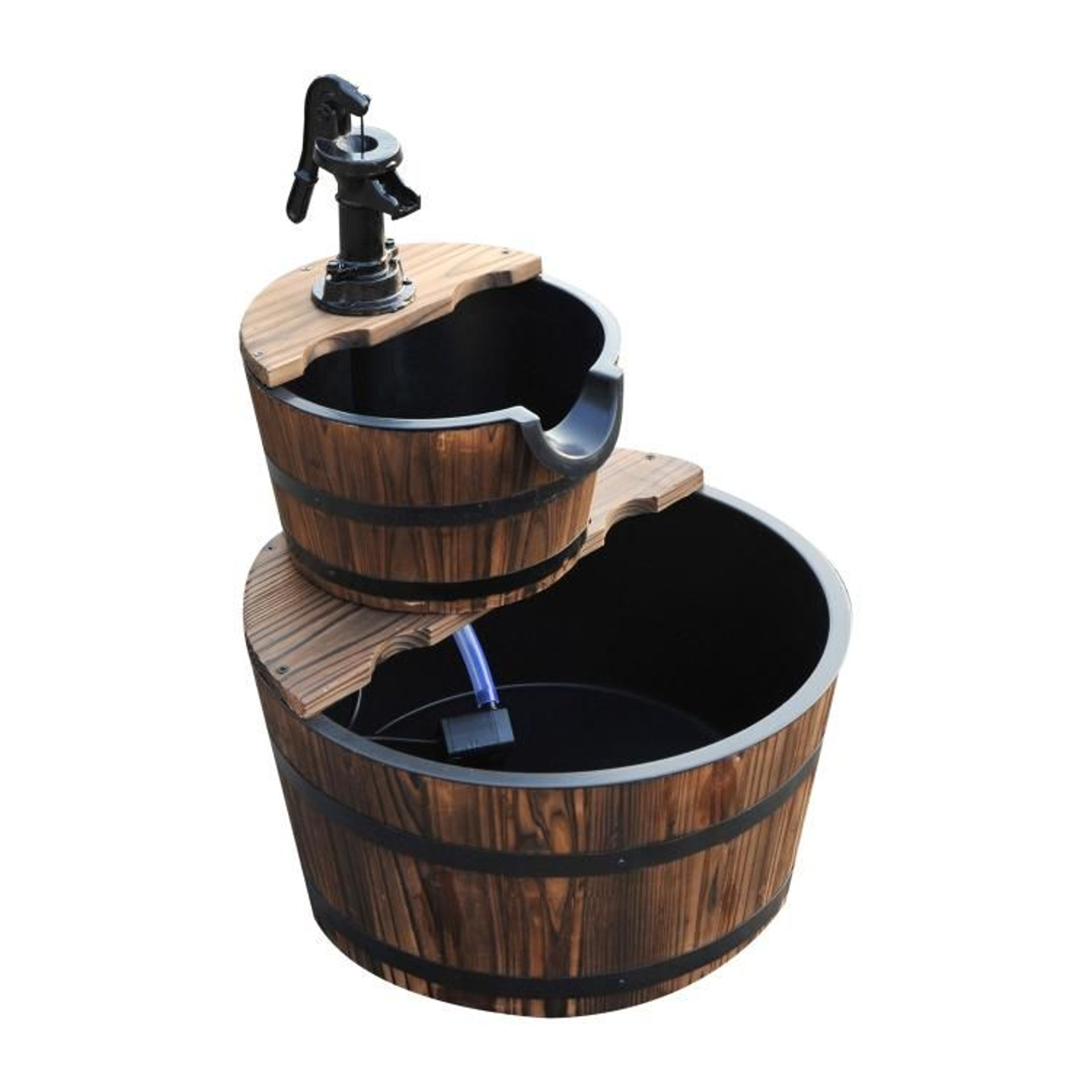 2Tier Wooden Outdoor Water Fountain With Electric Pump For Garden And Patio 1