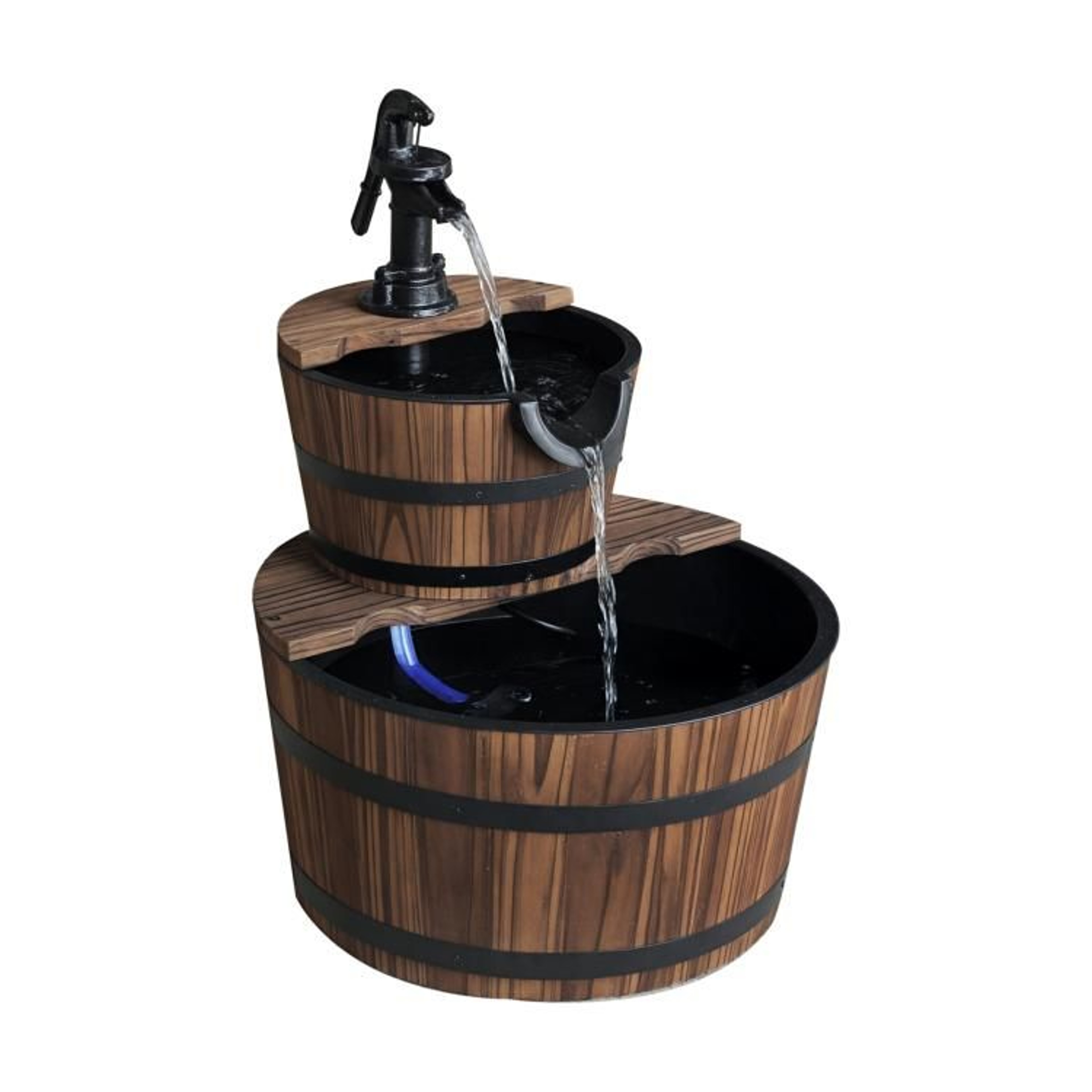 2Tier Wooden Outdoor Water Fountain With Electric Pump For Garden And Patio 0