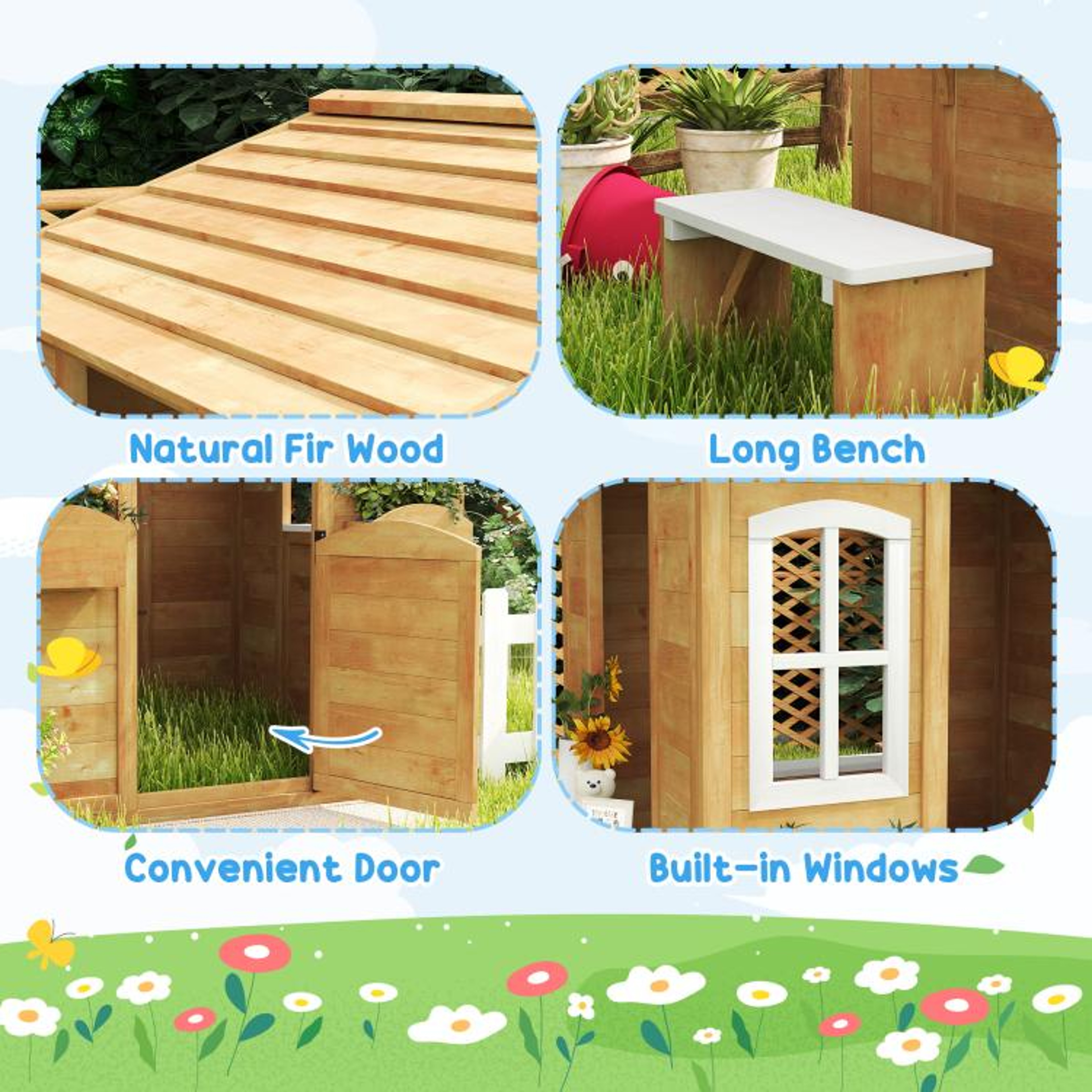 Outdoor Wooden Playhouse For Kids Ages 36 With Windows Mailbox And Bench 5