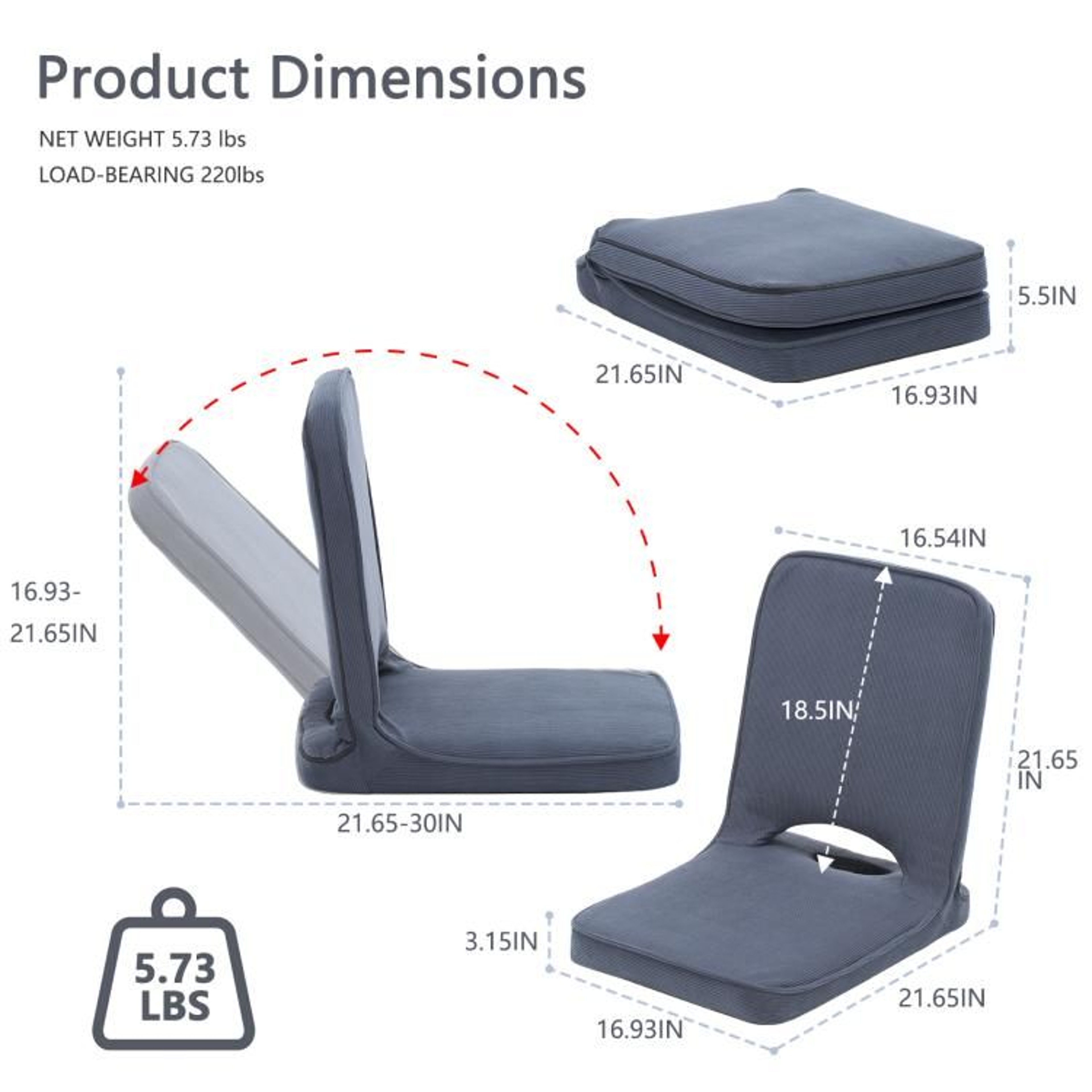 Adjustable Foldable Floor Chair With Padded Corduroy Back Support Gray 6