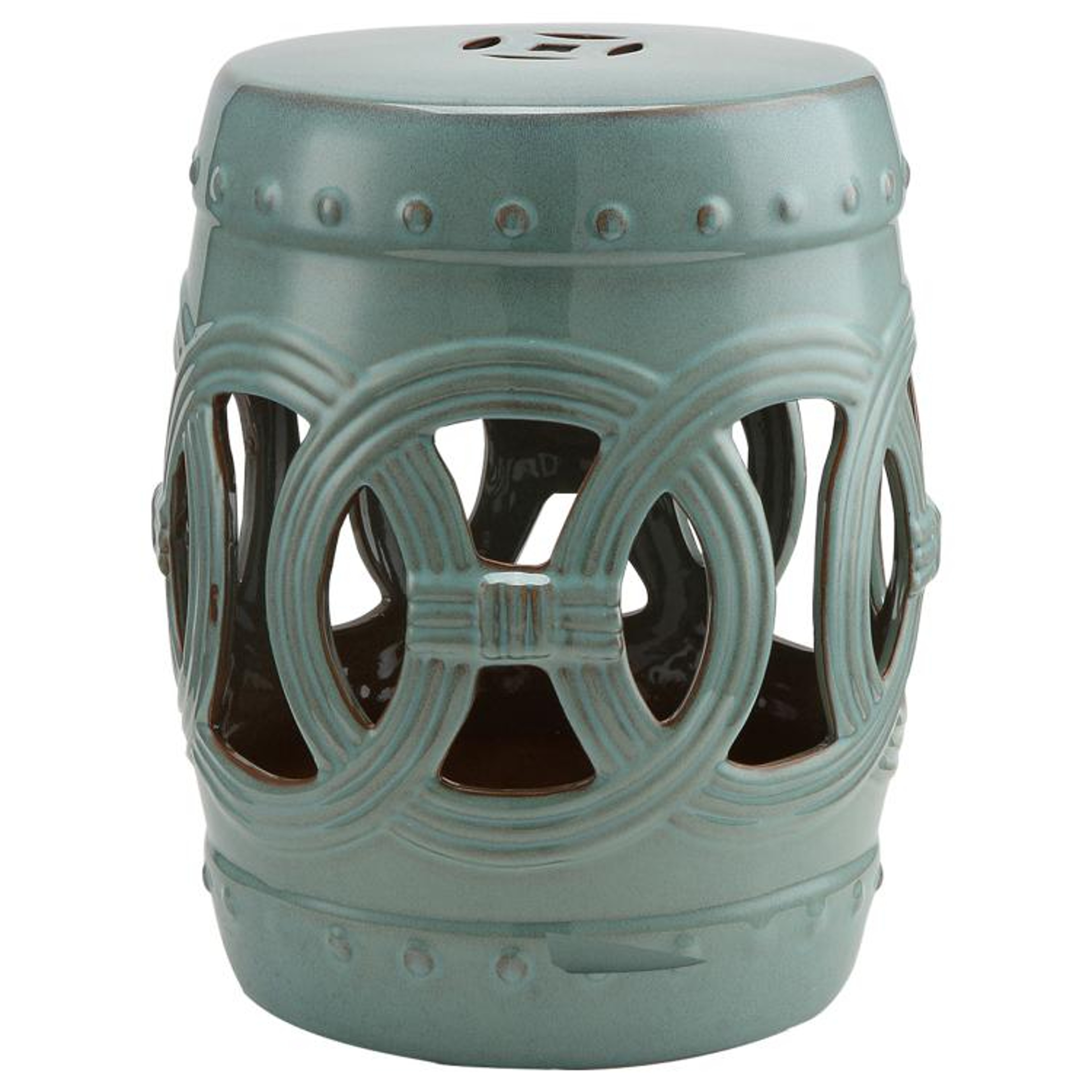Antique Blue Ceramic Garden Stool With Knotted Ring Design 0