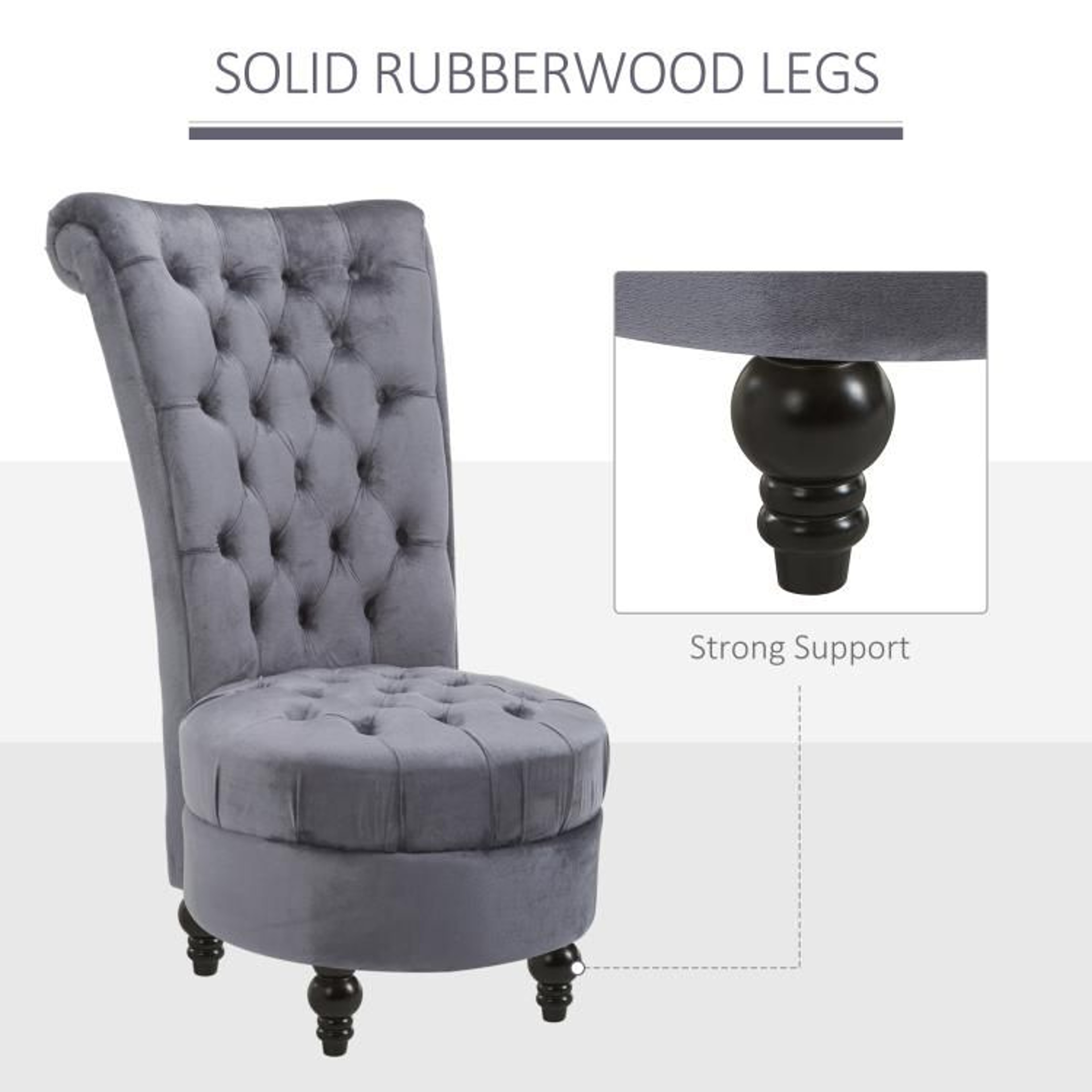 Grey Retro High Back Armless Accent Chair With ButtonTufted Upholstery 5