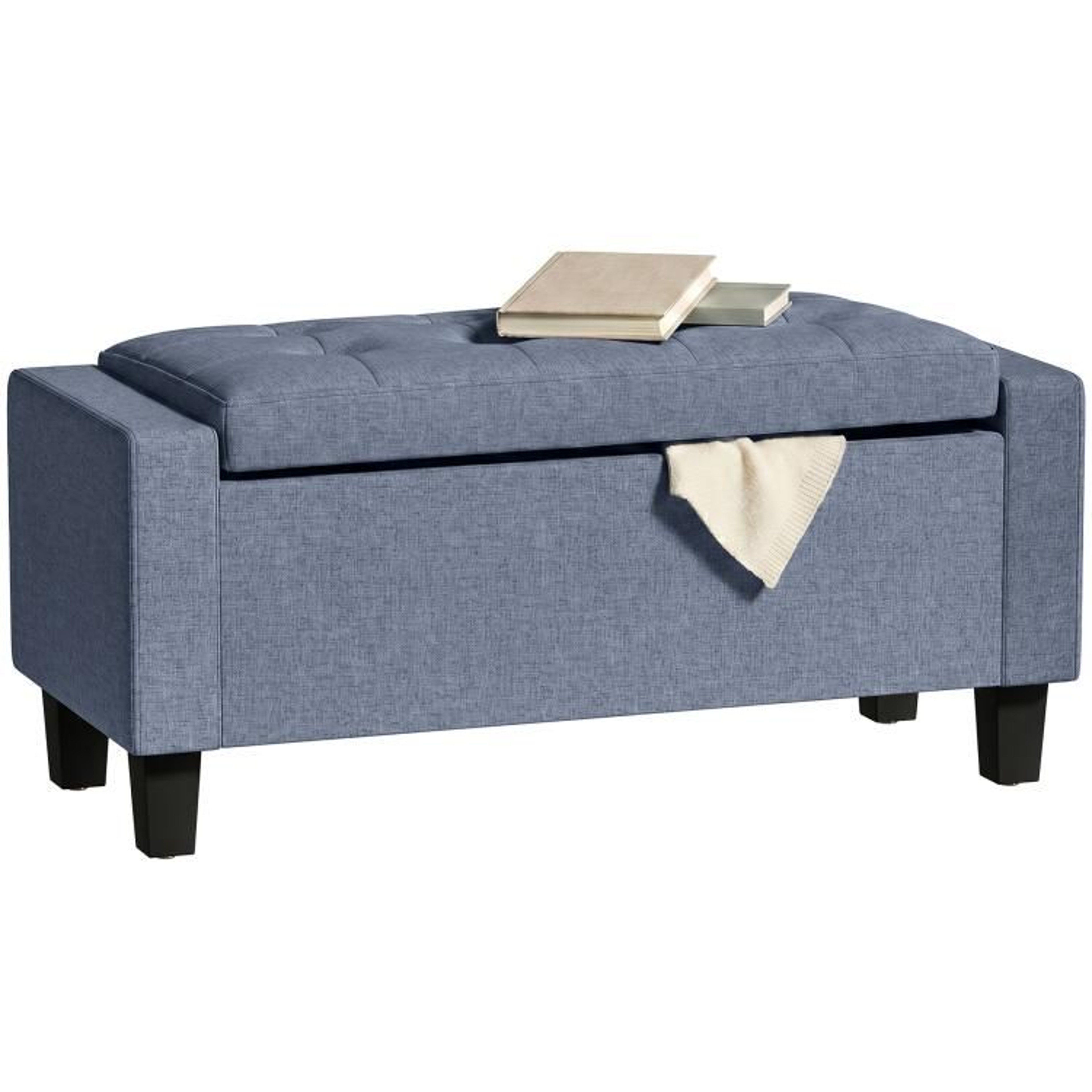Dark Gray Storage Ottoman Bench With Tufted Armrests And Wooden Legs 1
