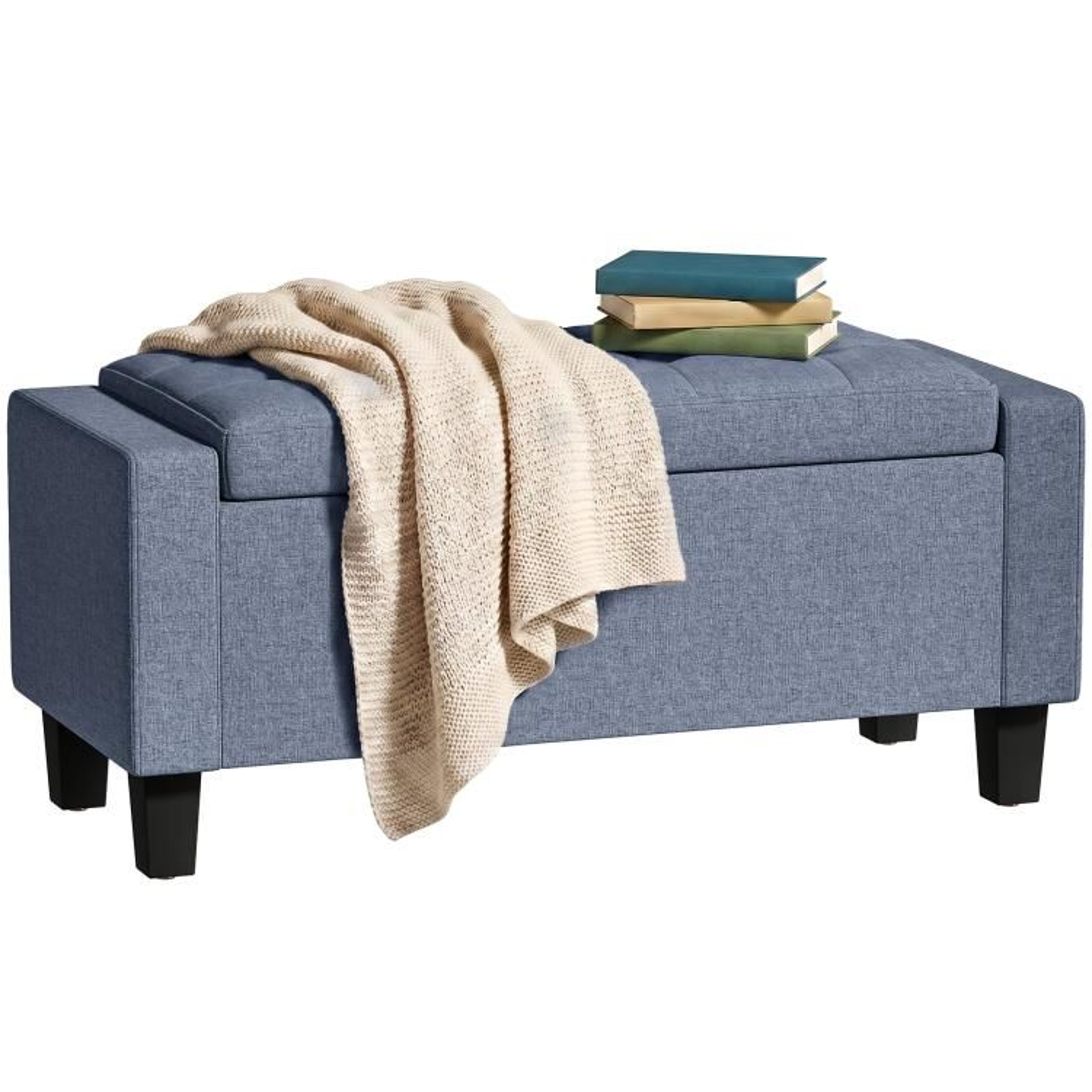 Dark Gray Storage Ottoman Bench With Tufted Armrests And Wooden Legs 0