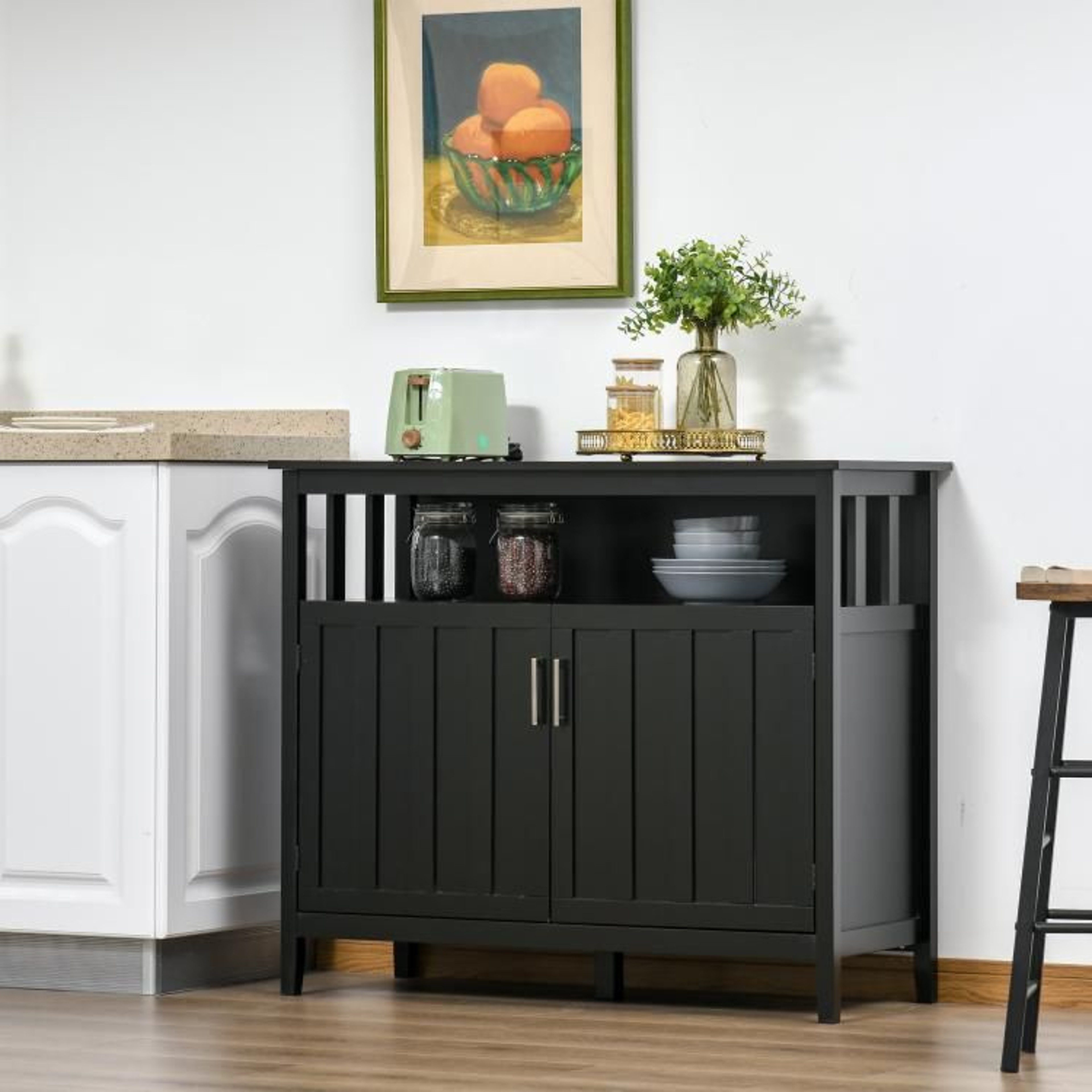 Black Sideboard Buffet Cabinet With 2 Doors And Adjustable Shelves 4