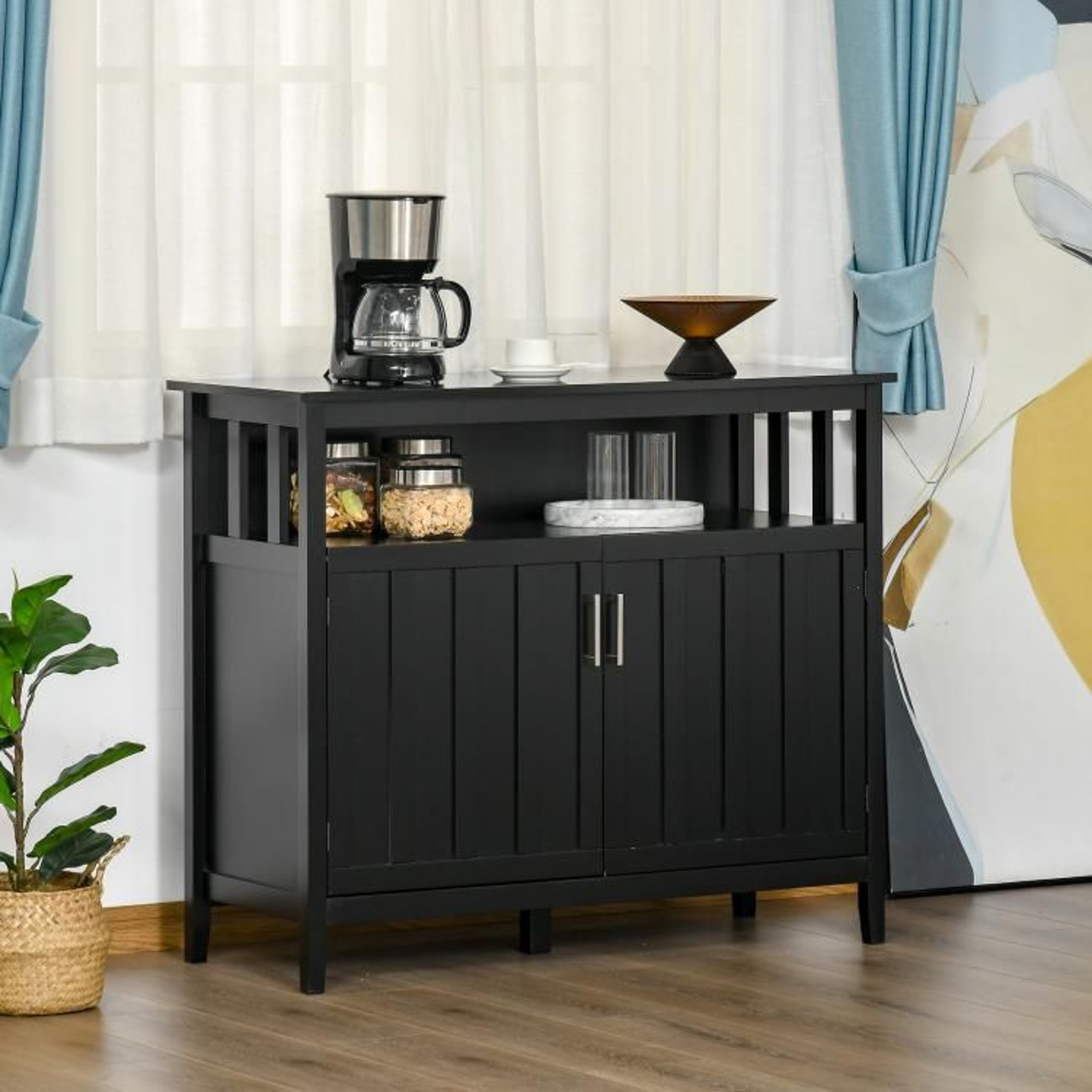 Black Sideboard Buffet Cabinet With 2 Doors And Adjustable Shelves 2