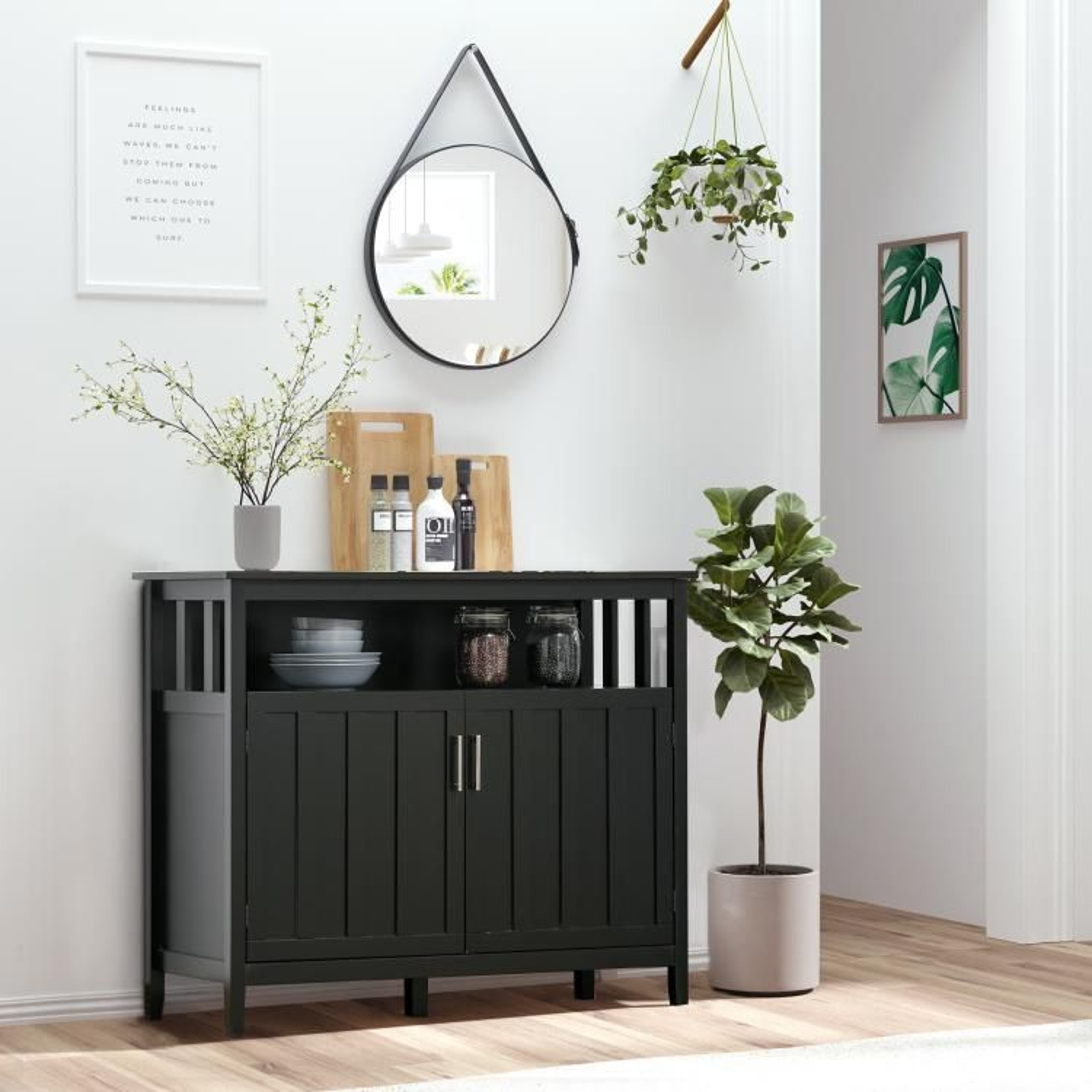 Black Sideboard Buffet Cabinet With 2 Doors And Adjustable Shelves 3