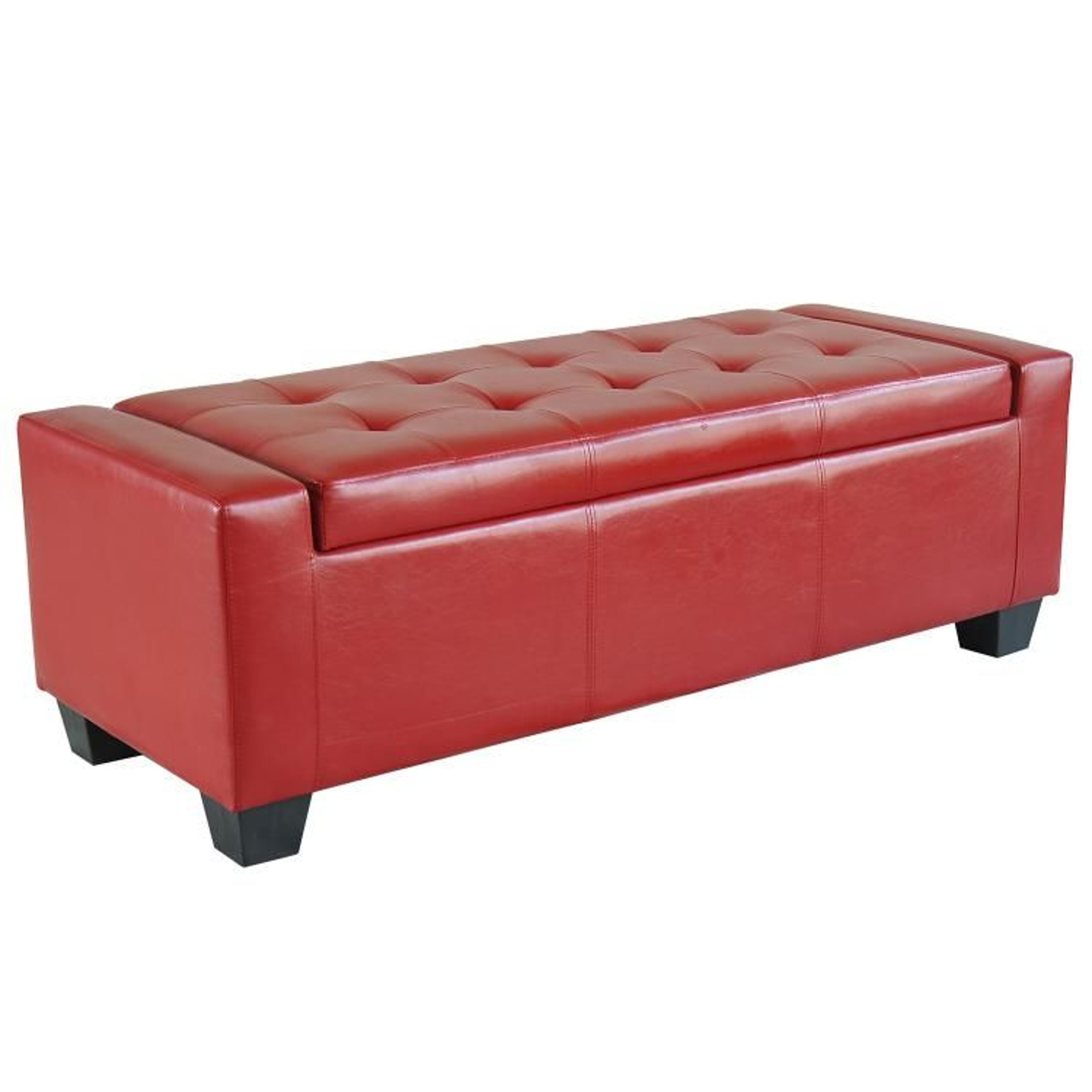 505Inch Faux Leather Storage Ottoman Bench With Tufted Seat In Bright Red 0