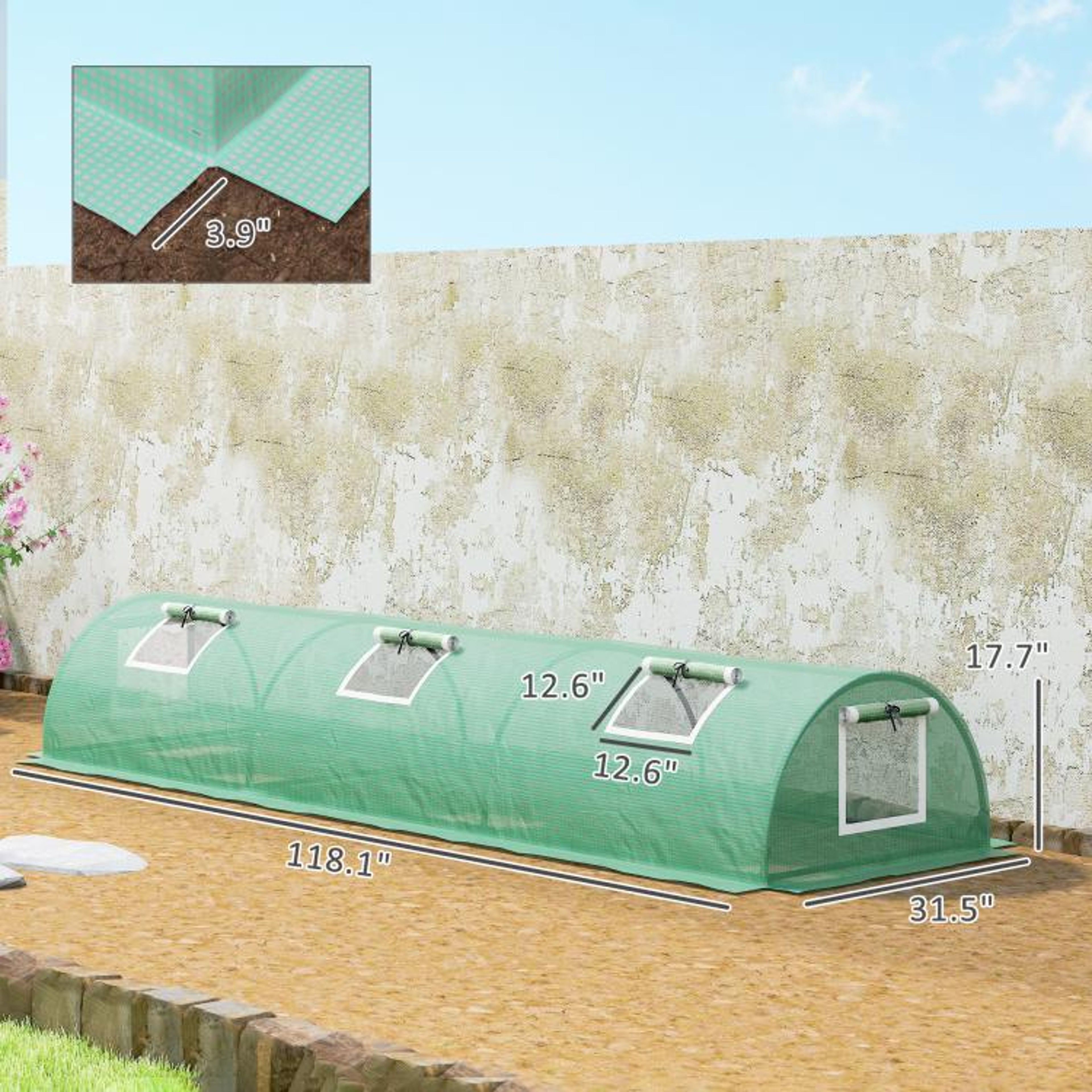 Mini Greenhouse With 5 Mesh Windows And Steel Frame  Green PE Plant Cover 3