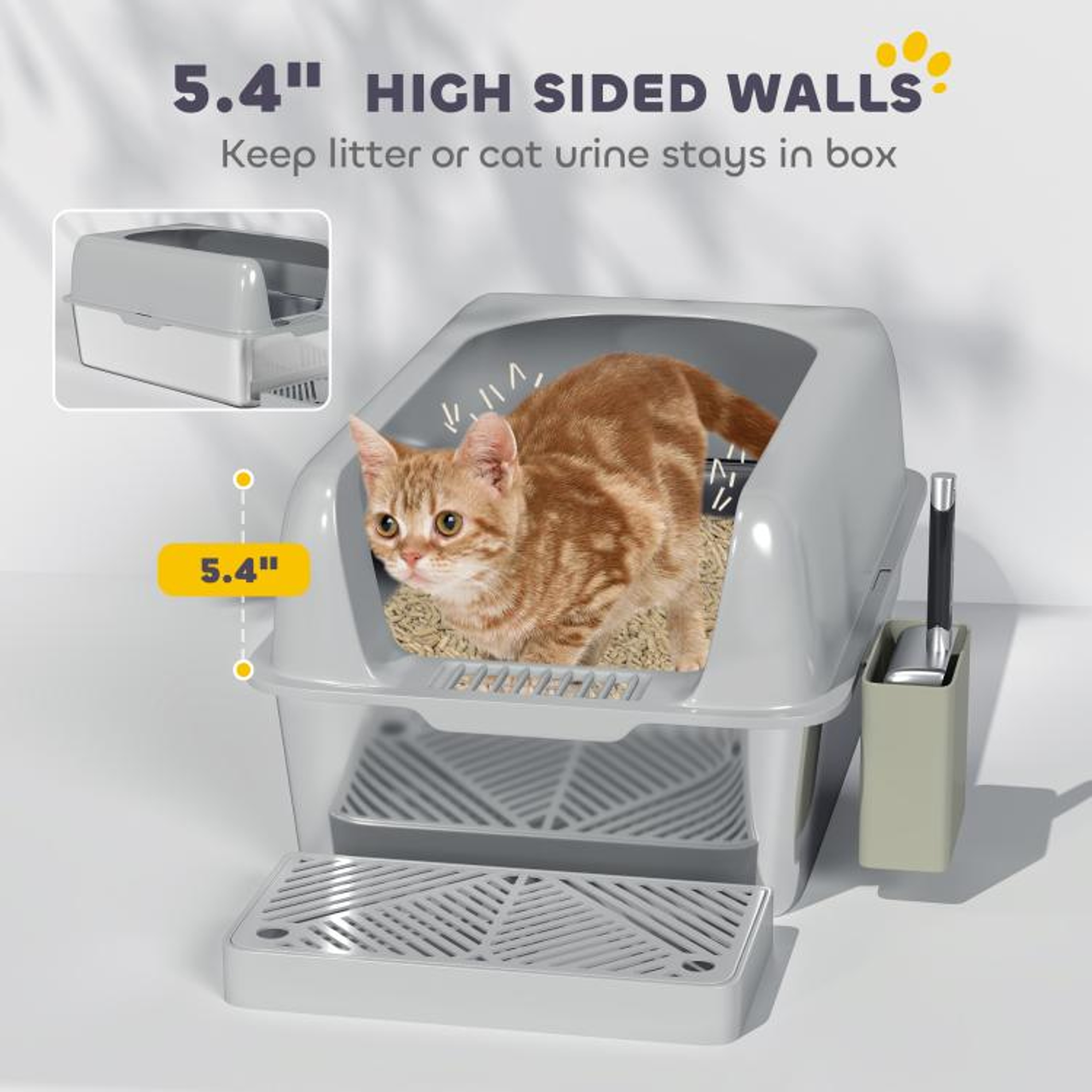 High Sided Stainless Steel Cat Litter Box With Scoop And Holder  Light Gray 4