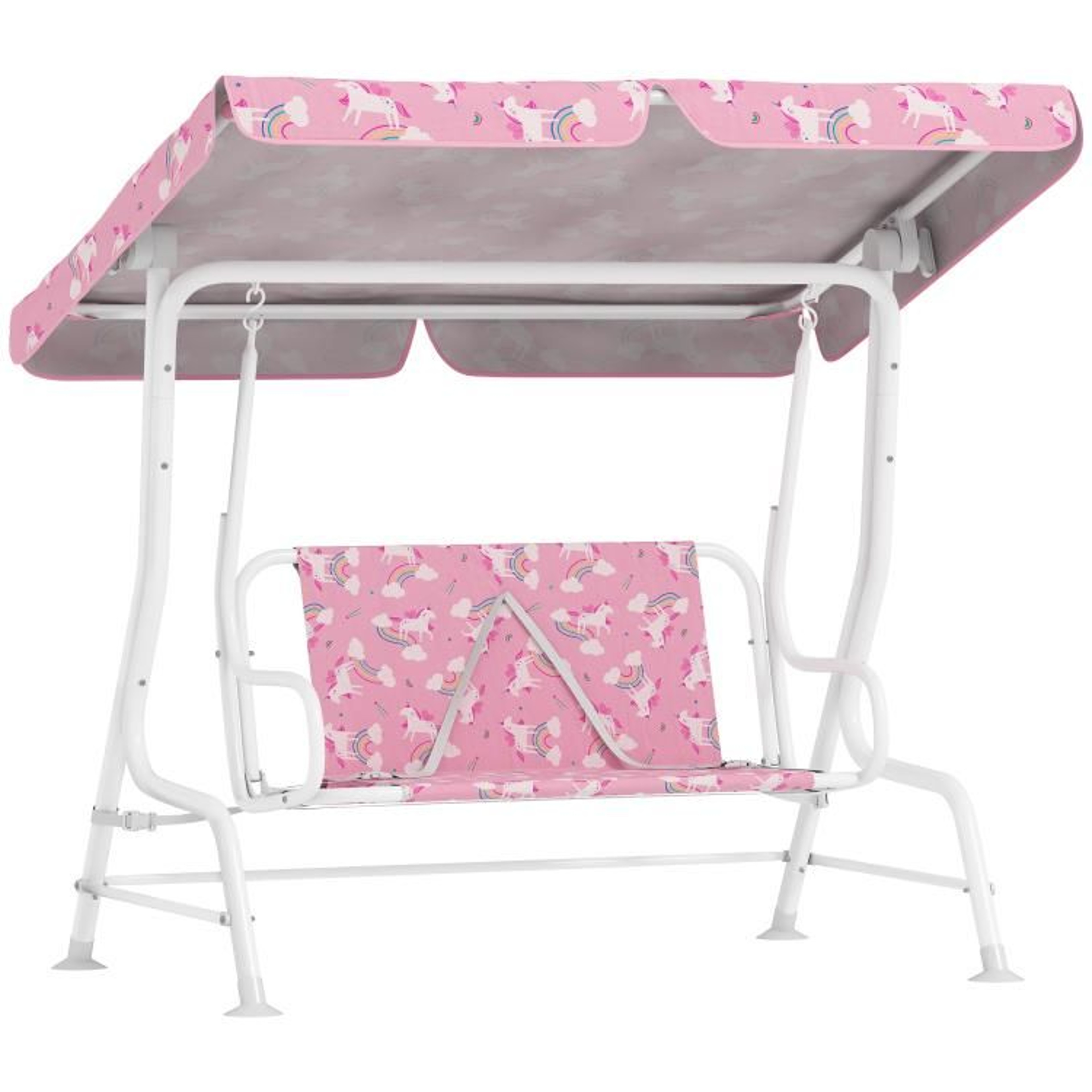 Kids 2Seater Outdoor Porch Swing With Adjustable Canopy And Safety Belts  Pink 0