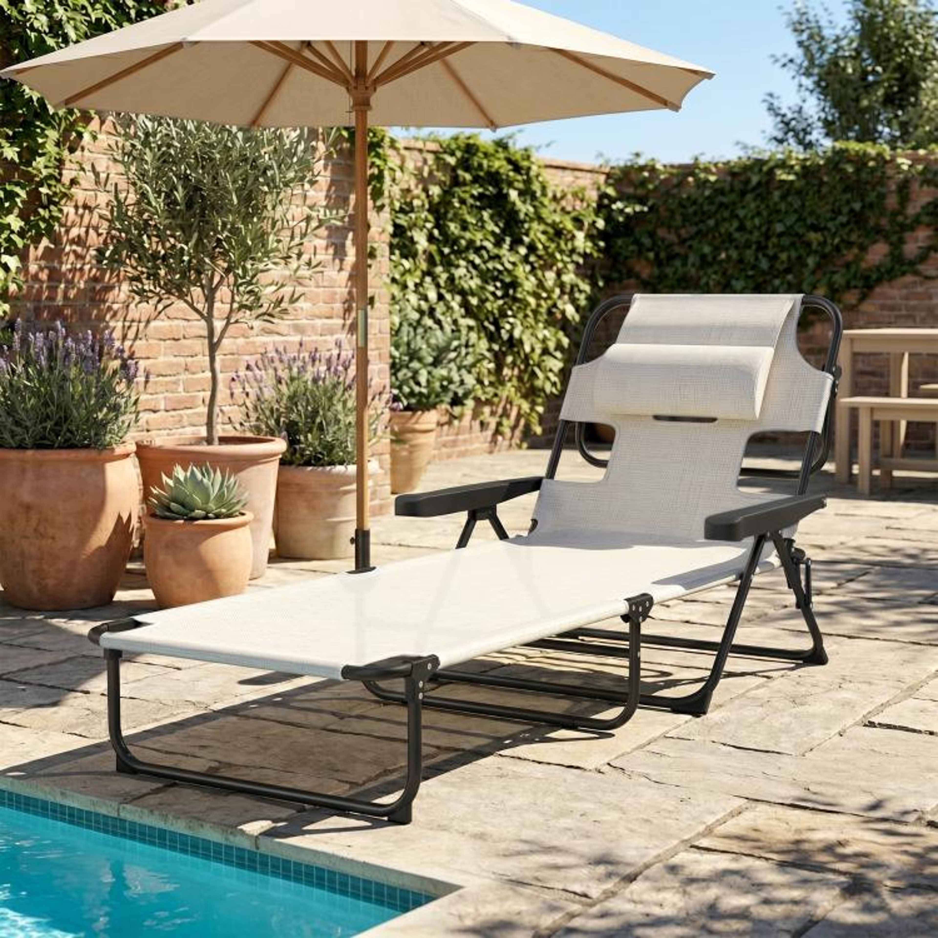 Folding Lounge Chair With 4Position Reclining Back And Face Hole  Cream White 2