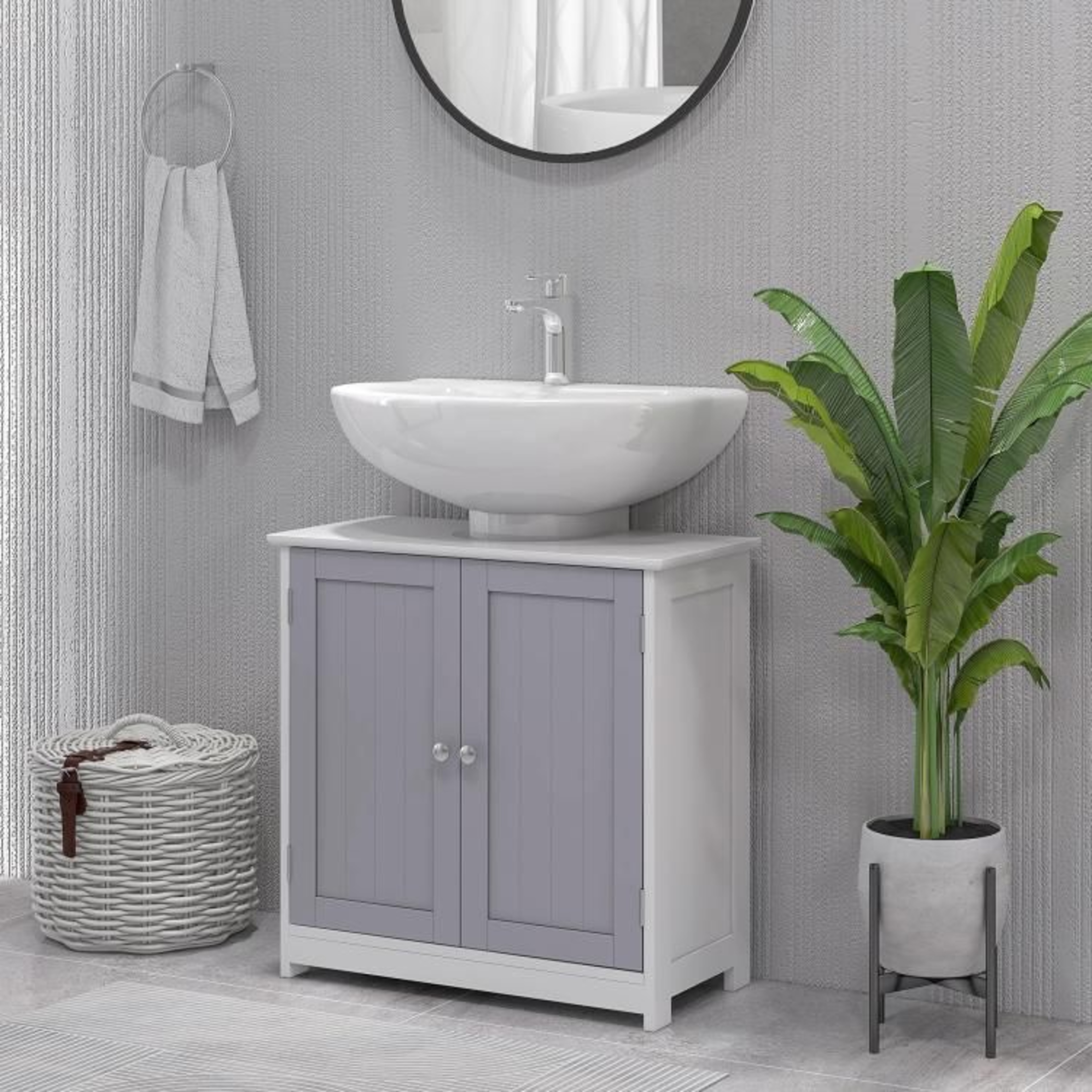 Pedestal Sink Storage Cabinet With Adjustable Shelf And Double Doors 3