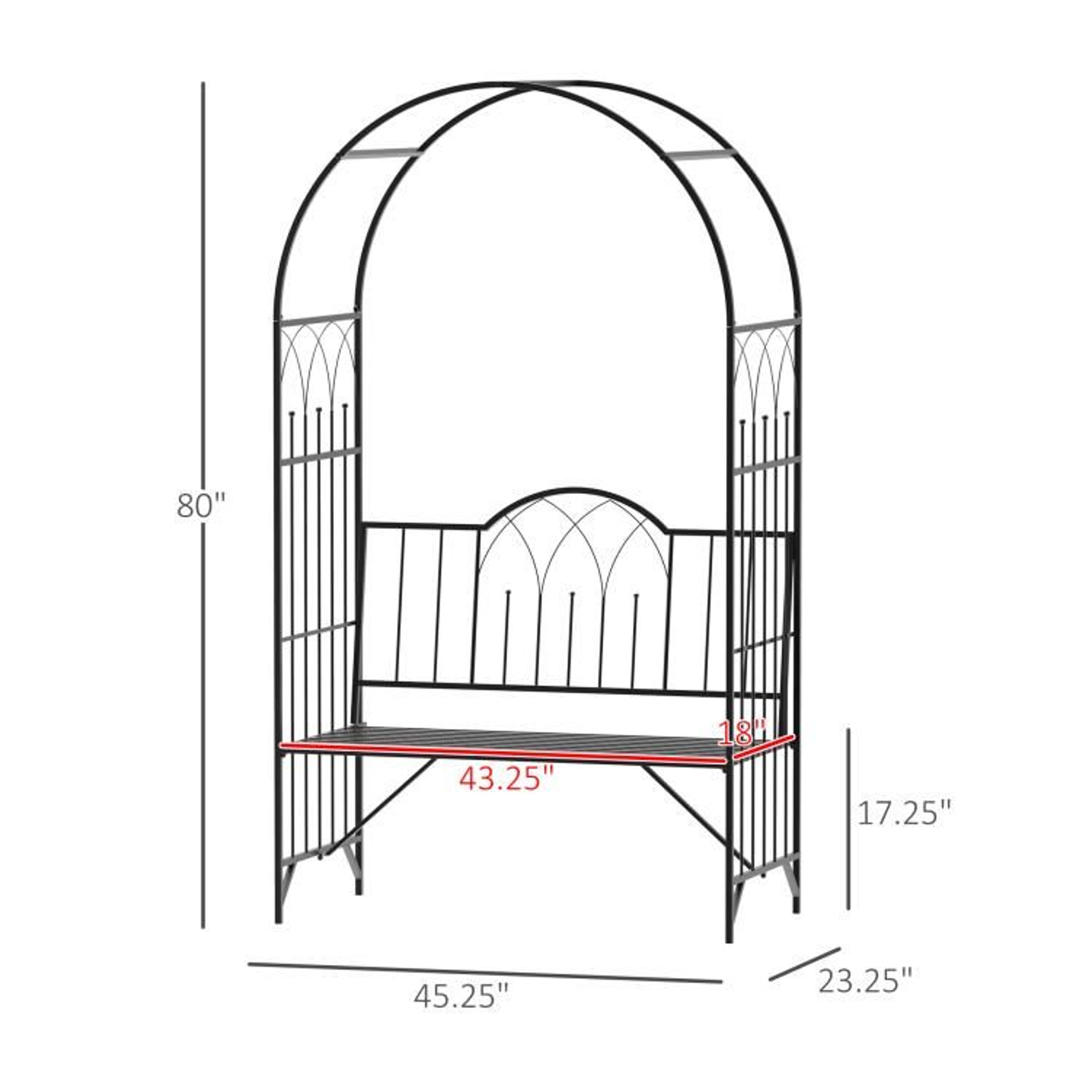 Metal Garden Arbor Arch With Trellis And TwoPerson Bench  Black 4