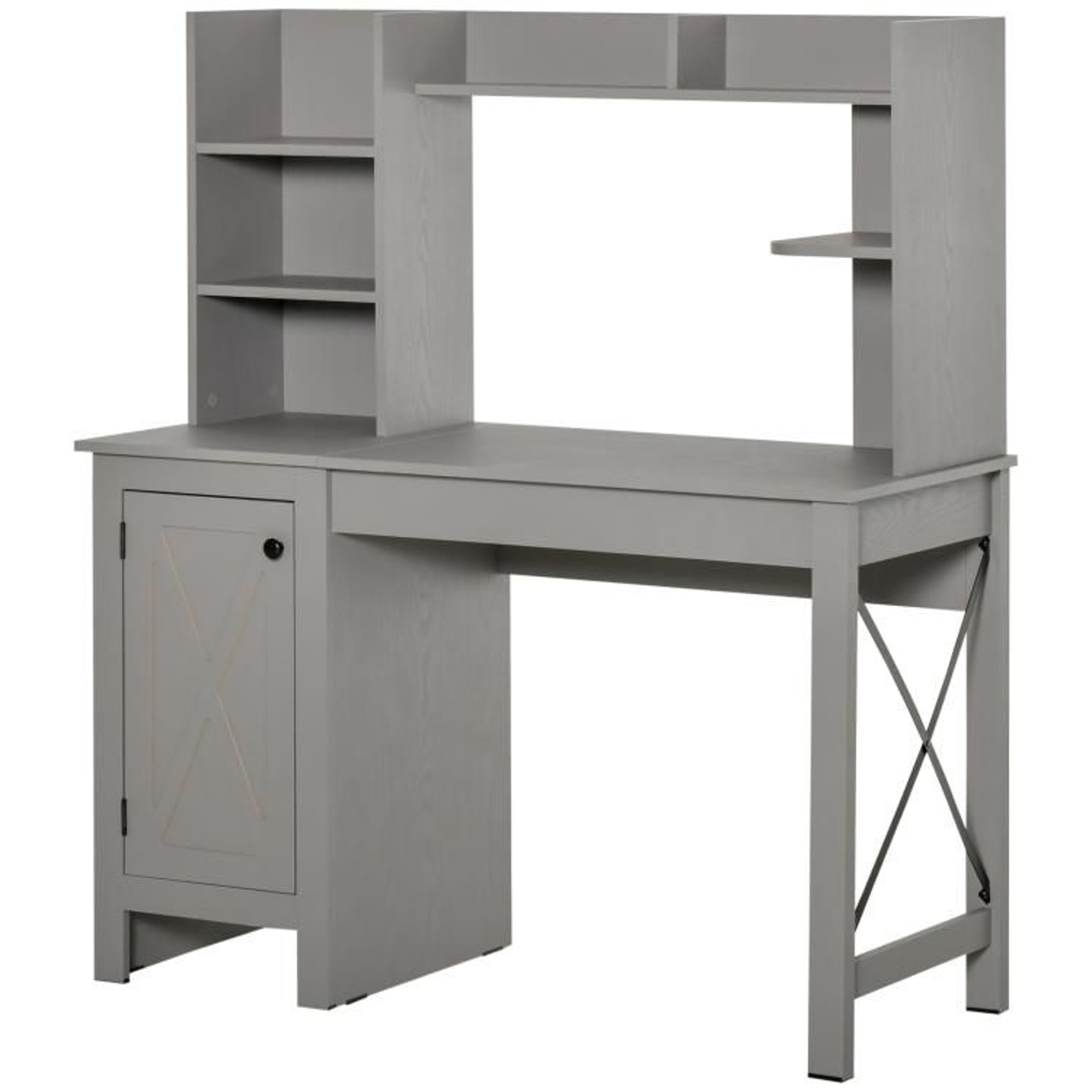 Farmhouse Computer Desk With Hutch And Storage Cabinet Light Grey 2