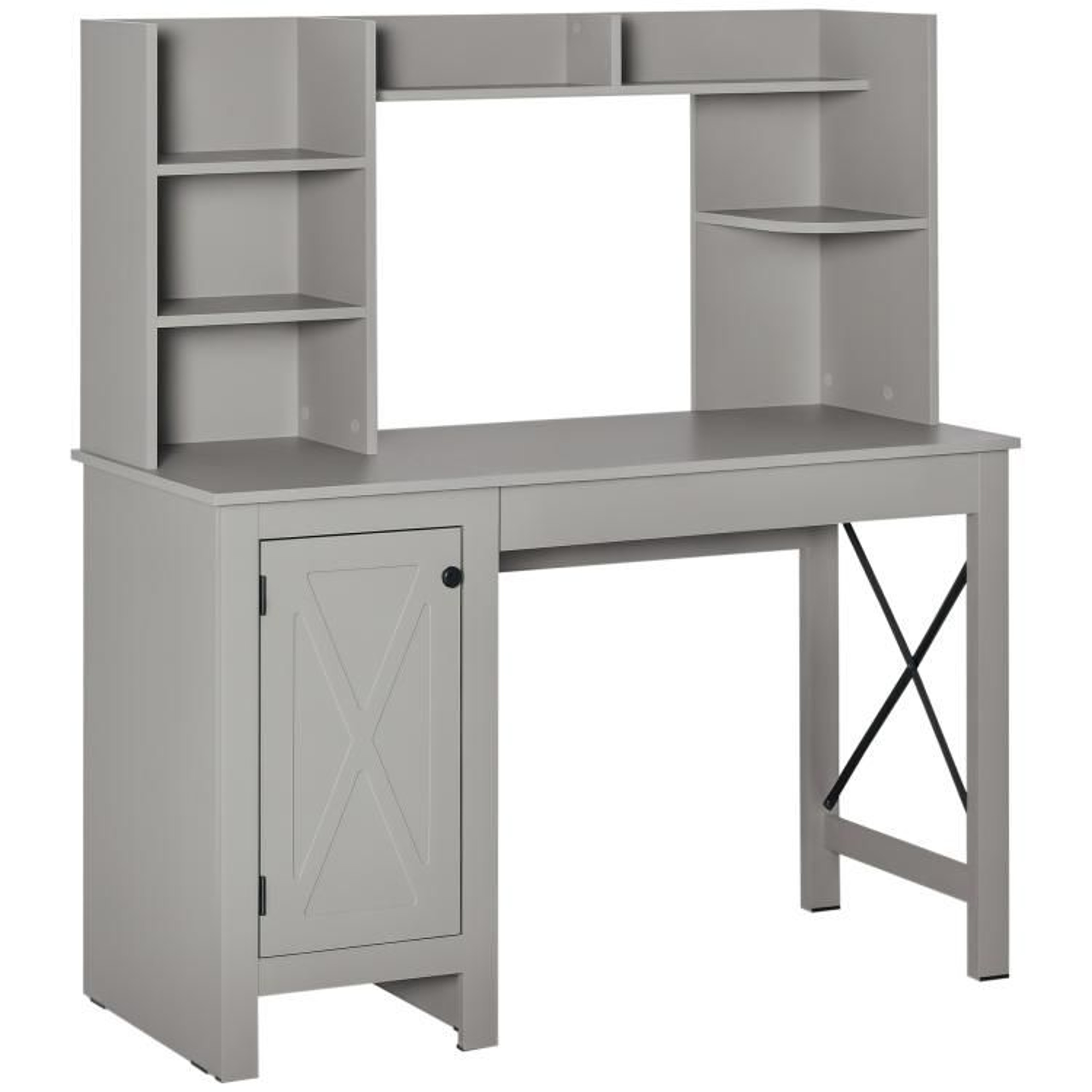 Farmhouse Computer Desk With Hutch And Storage Cabinet Light Grey 1