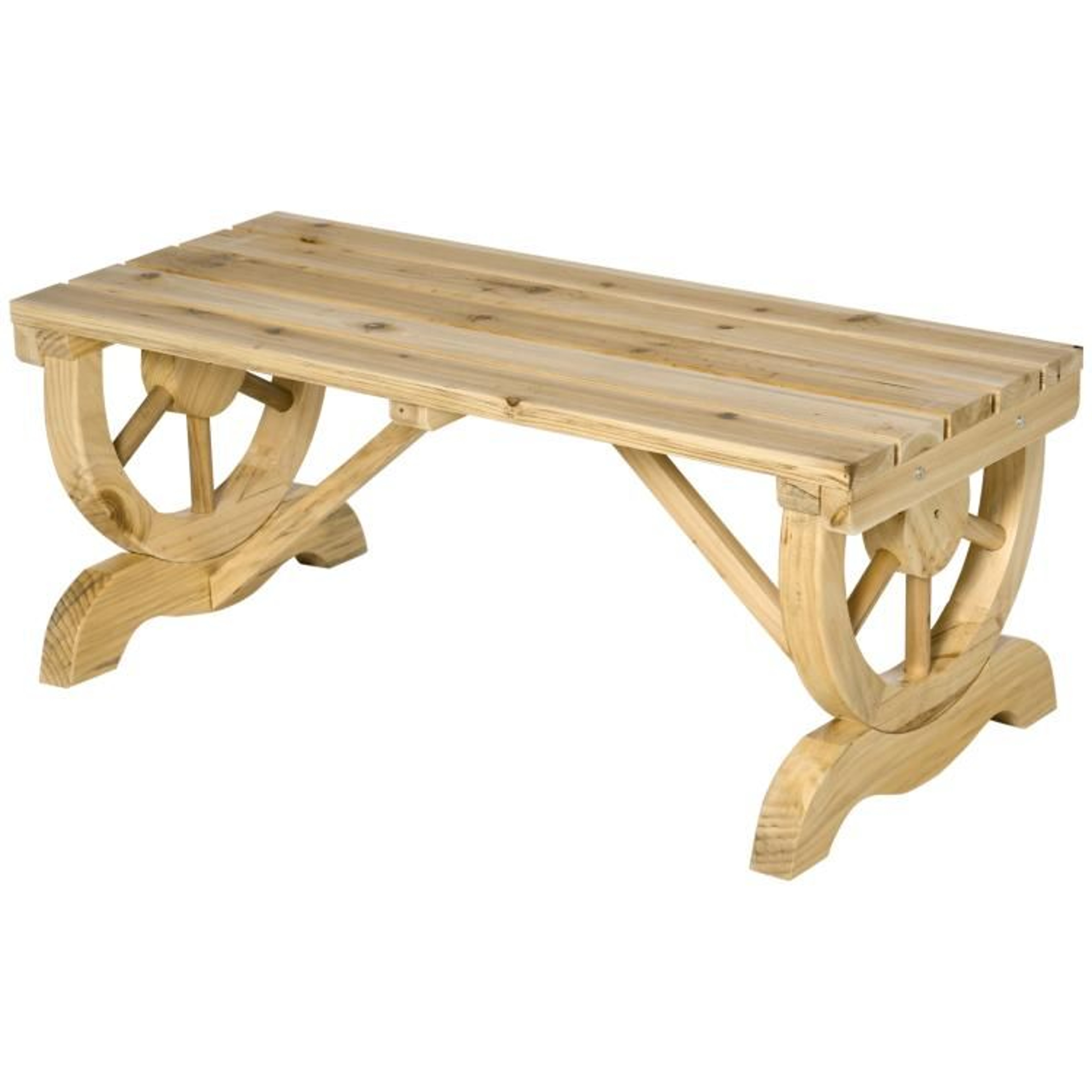 2Person Outdoor Garden Bench With Rustic Wagon Wheel Design 1