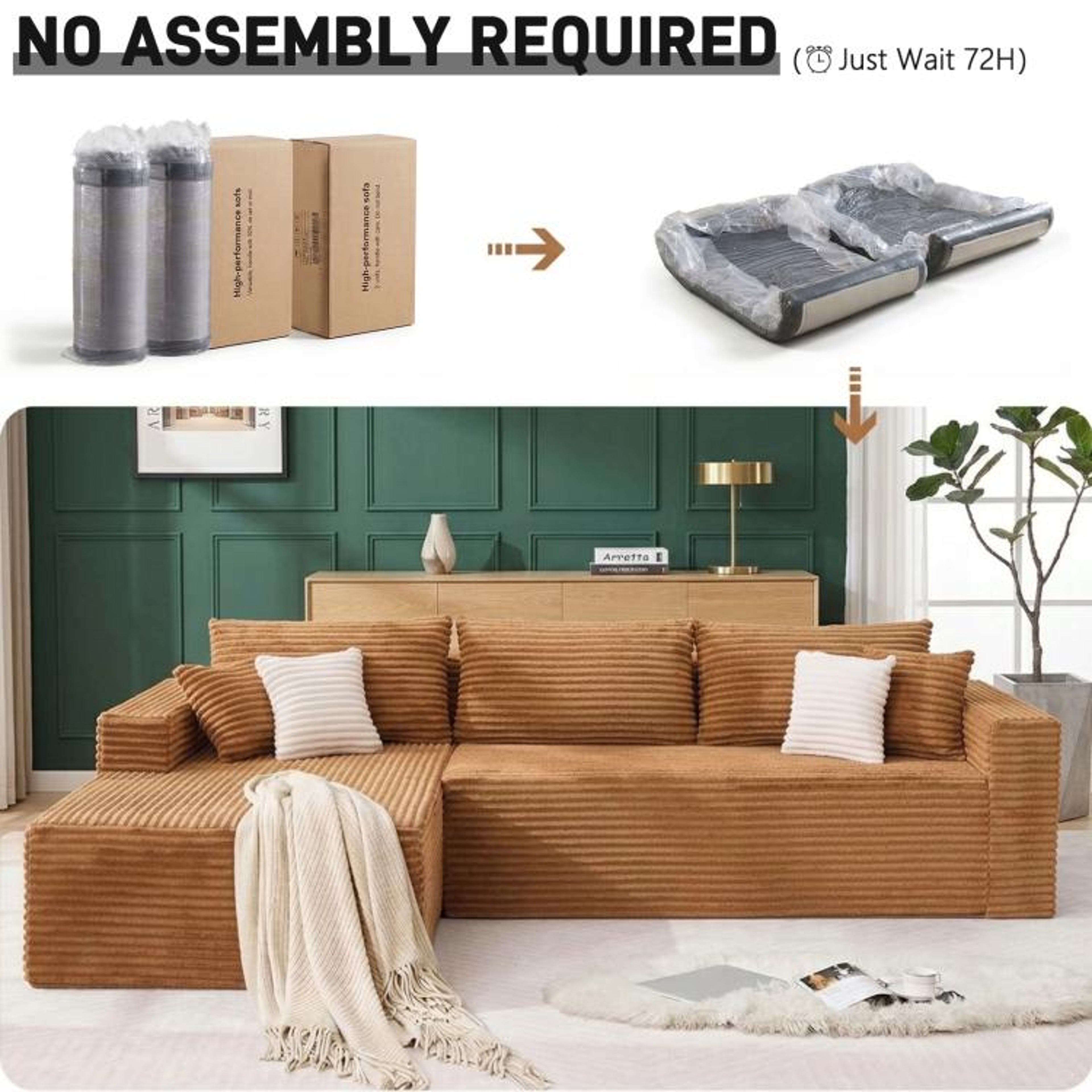 108Inch Modular Sectional Sofa With Oversized Chaise And Plush Corduroy Upholstery 3