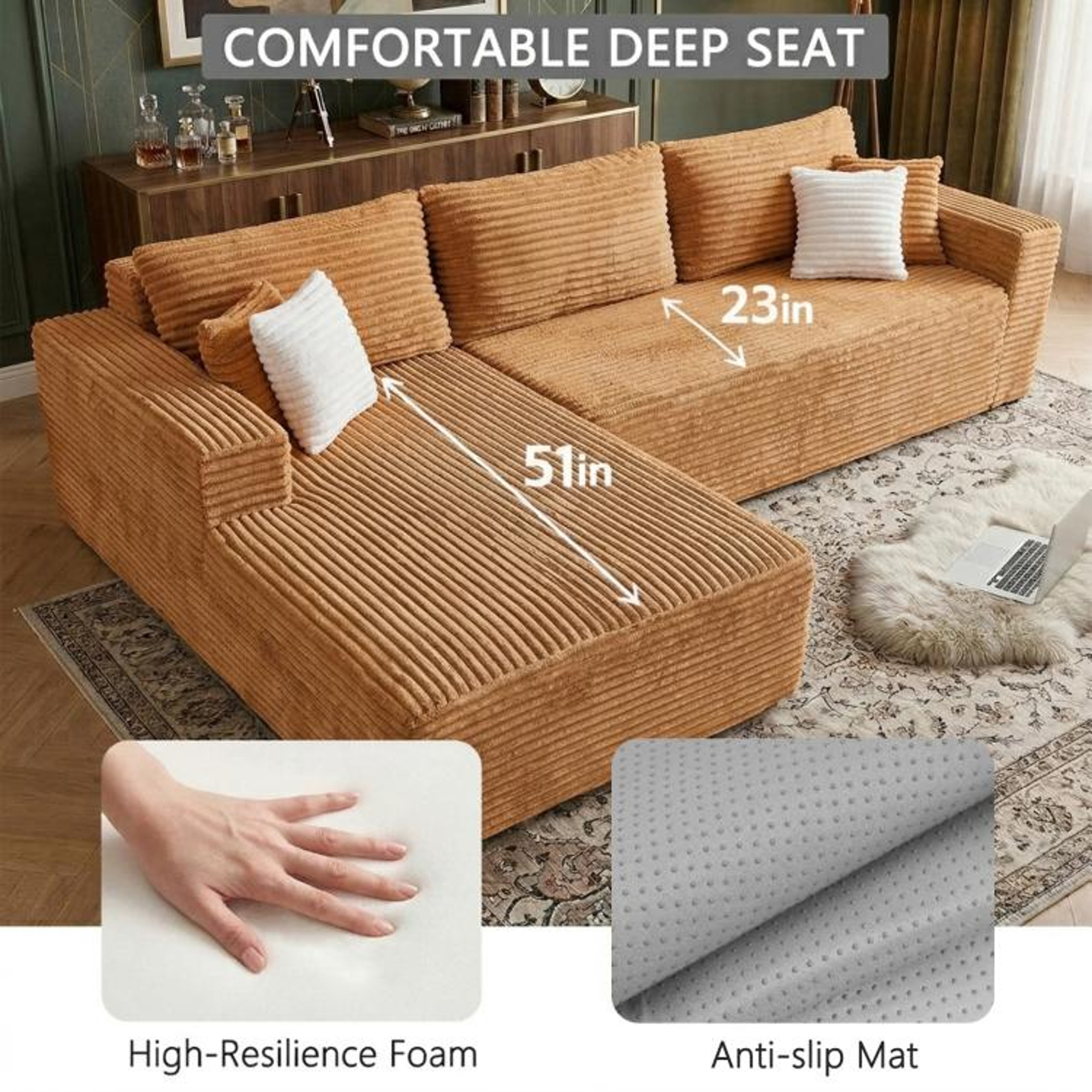 108Inch Modular Sectional Sofa With Oversized Chaise And Plush Corduroy Upholstery 5