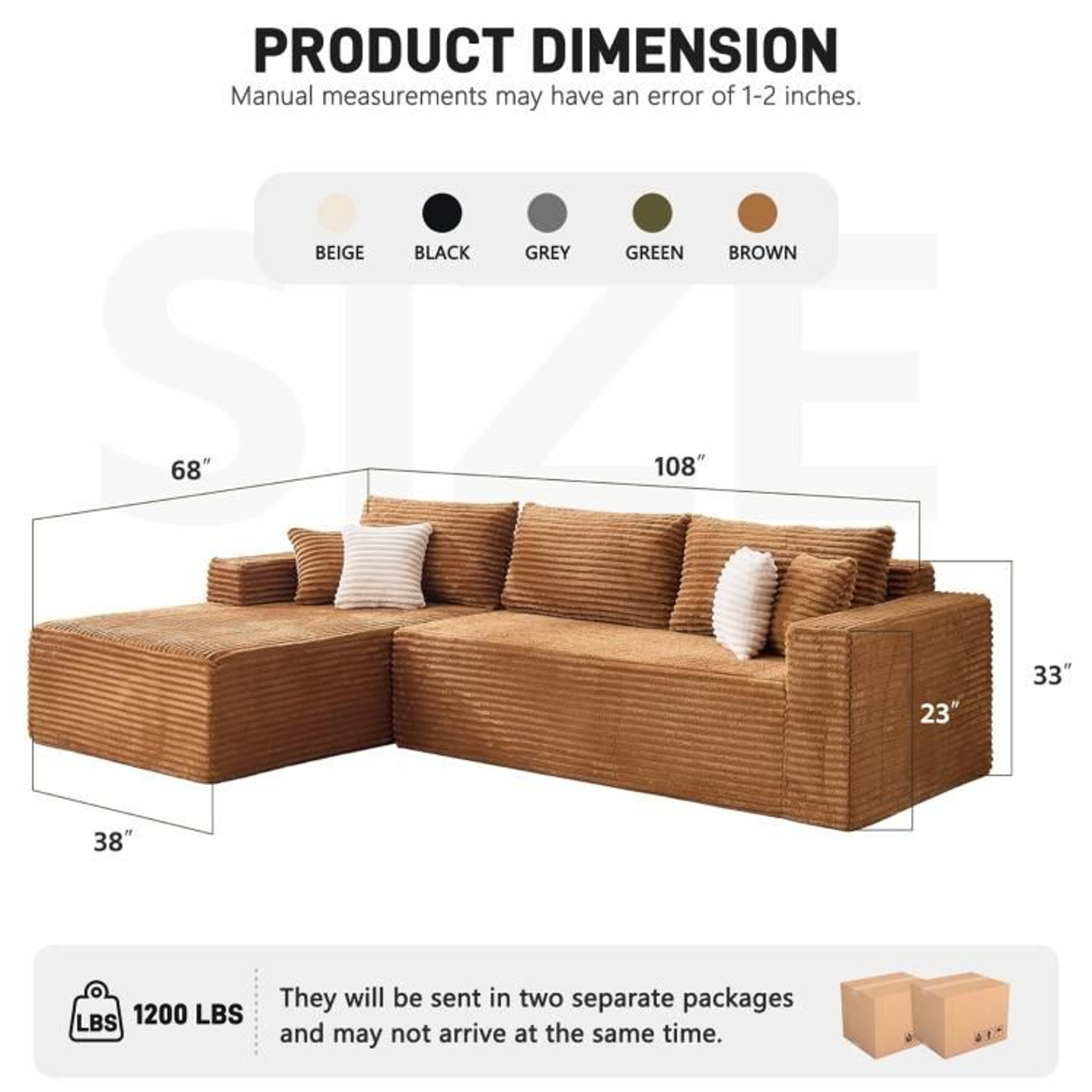 108Inch Modular Sectional Sofa With Oversized Chaise And Plush Corduroy Upholstery 4