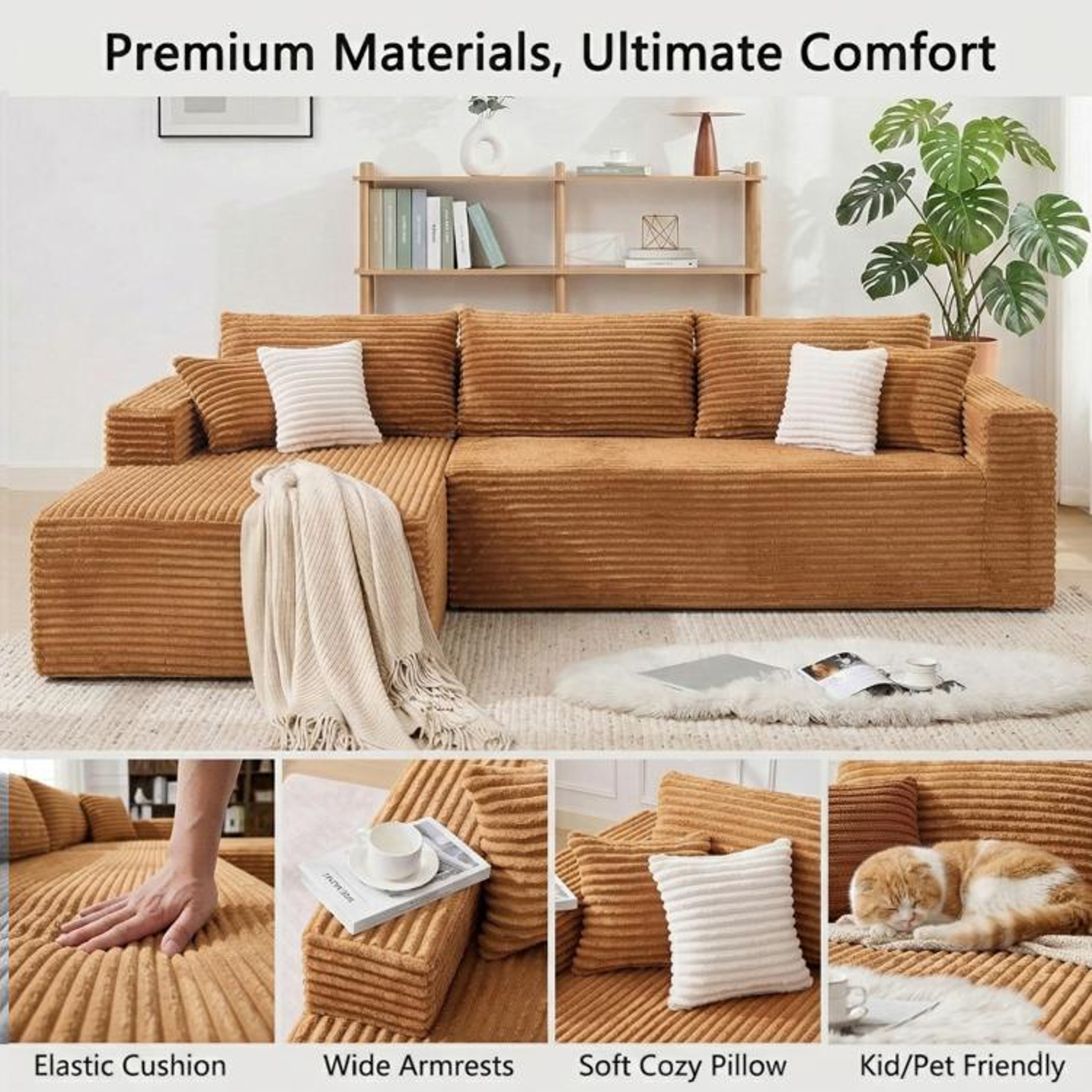 108Inch Modular Sectional Sofa With Oversized Chaise And Plush Corduroy Upholstery 6