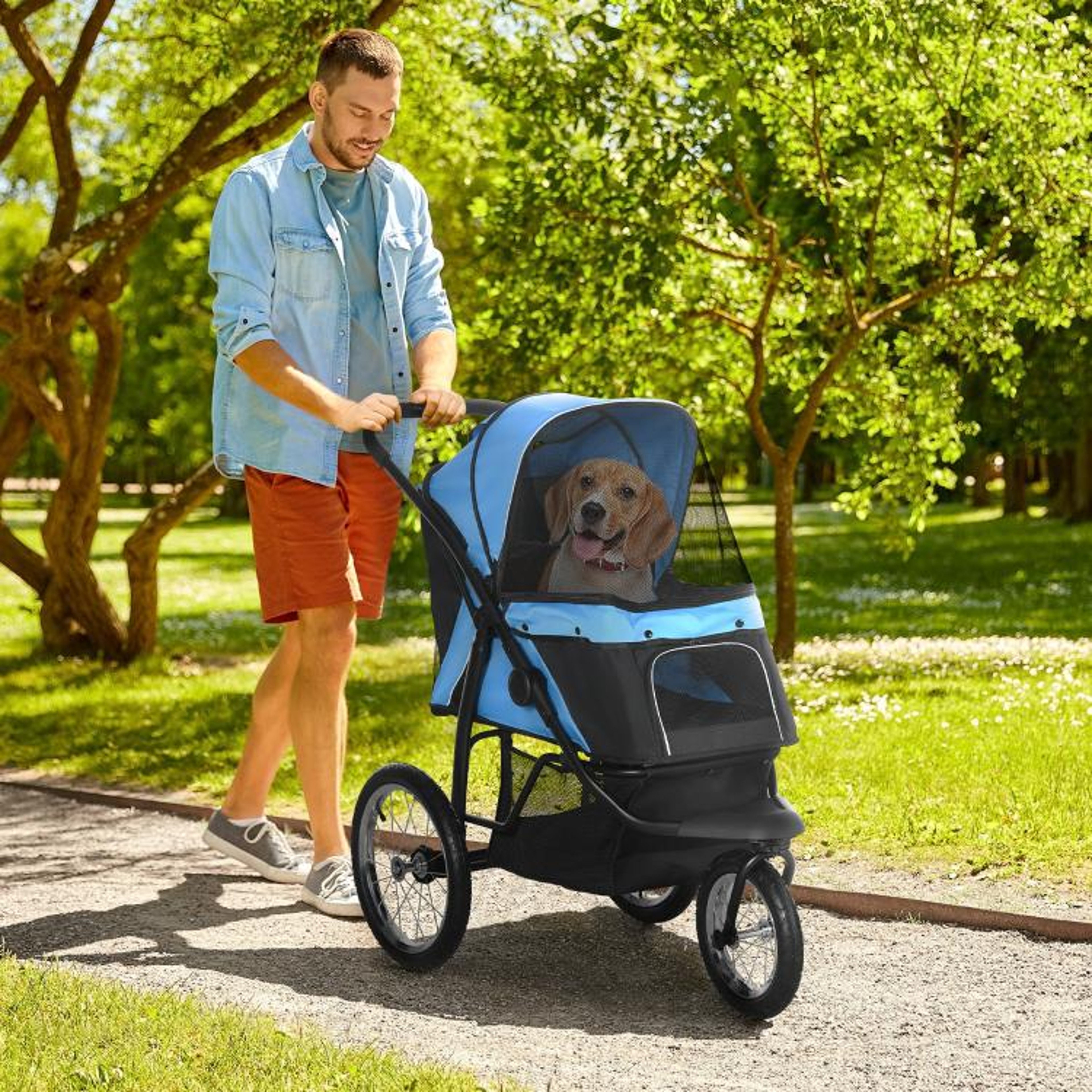 3Wheel Pet Stroller For Small And Medium Dogs With Adjustable Canopy  Blue 2