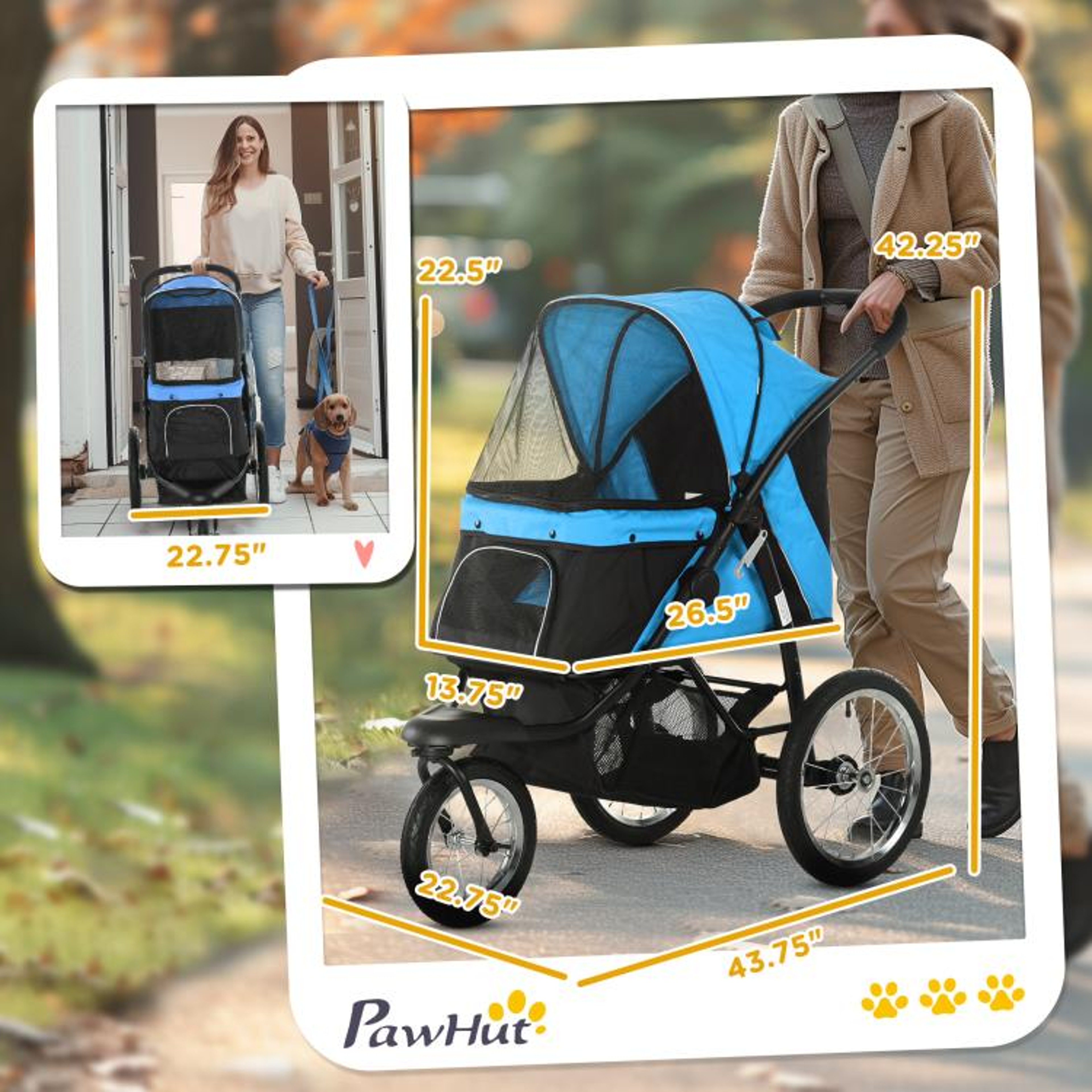 3Wheel Pet Stroller For Small And Medium Dogs With Adjustable Canopy  Blue 4