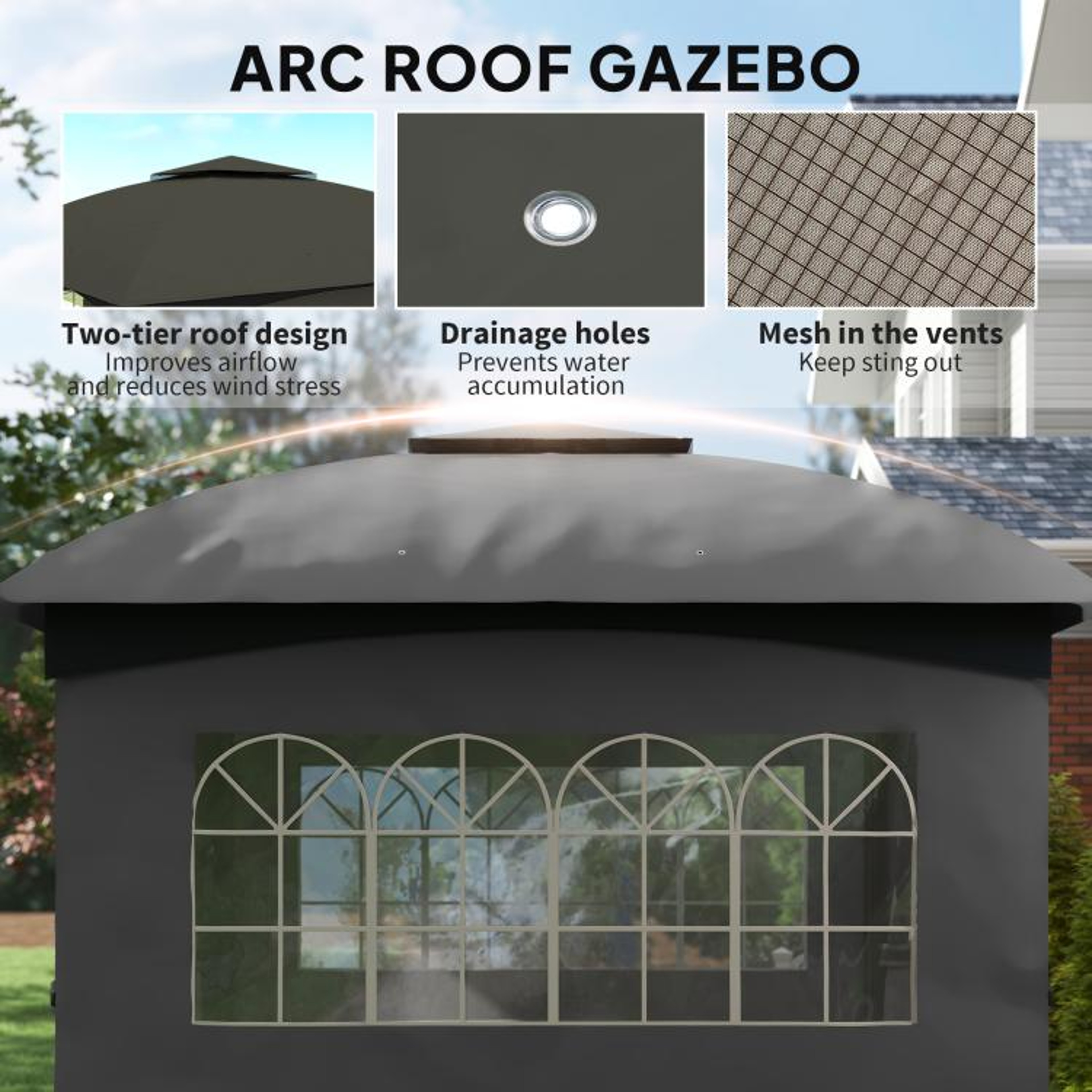 11 X 11 Ft Outdoor Patio Gazebo With Double Roof And Curtains  Dark Gray 6