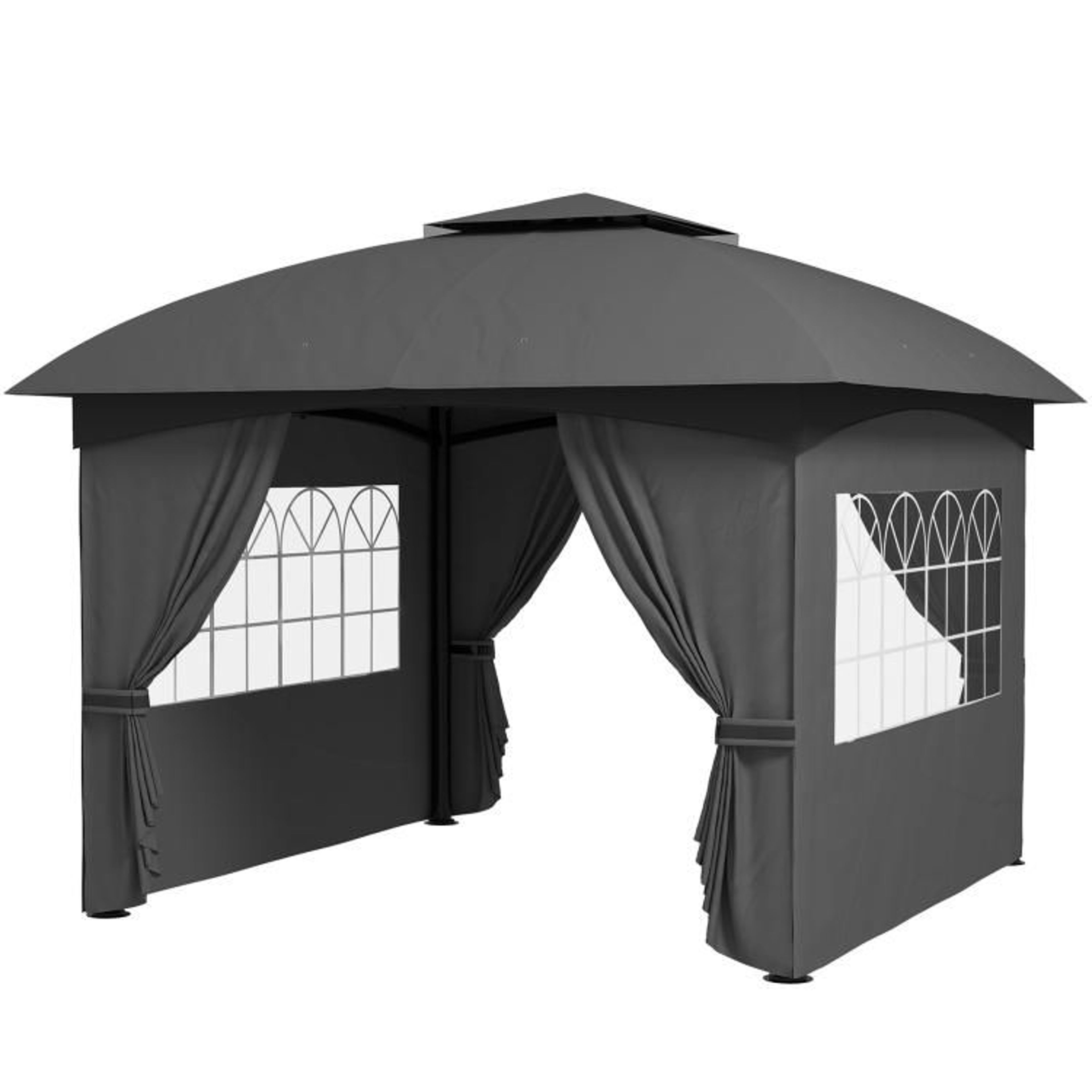 11 X 11 Ft Outdoor Patio Gazebo With Double Roof And Curtains  Dark Gray 1