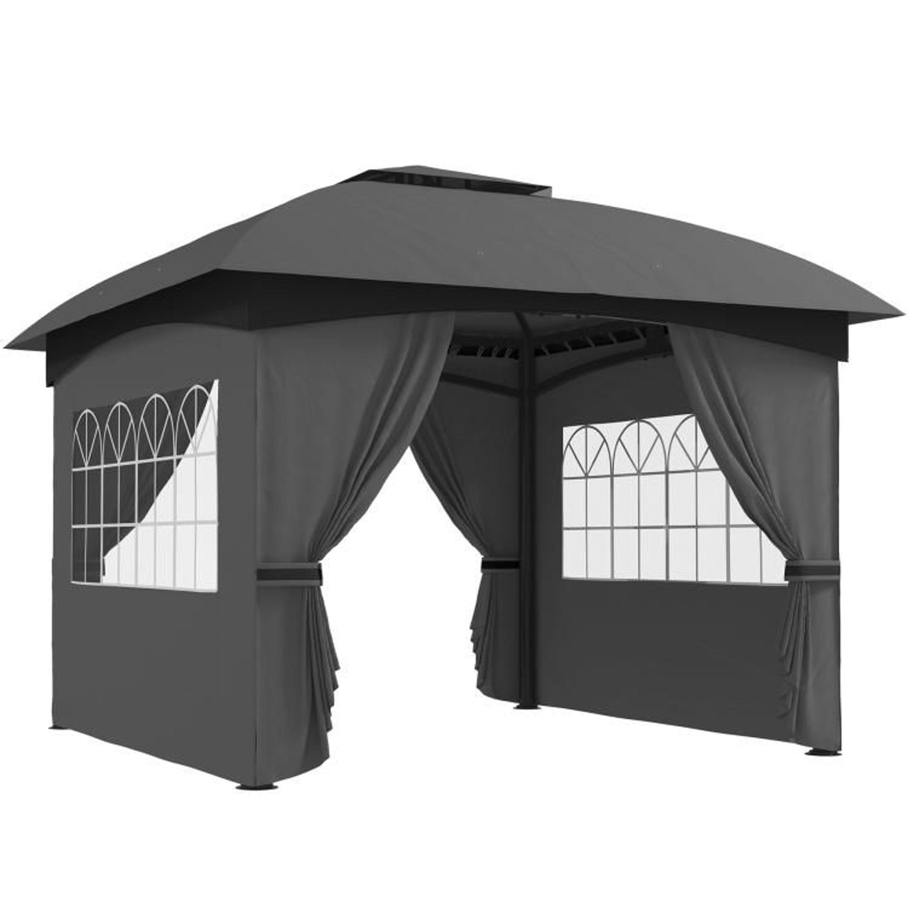 11 X 11 Ft Outdoor Patio Gazebo With Double Roof And Curtains  Dark Gray 0