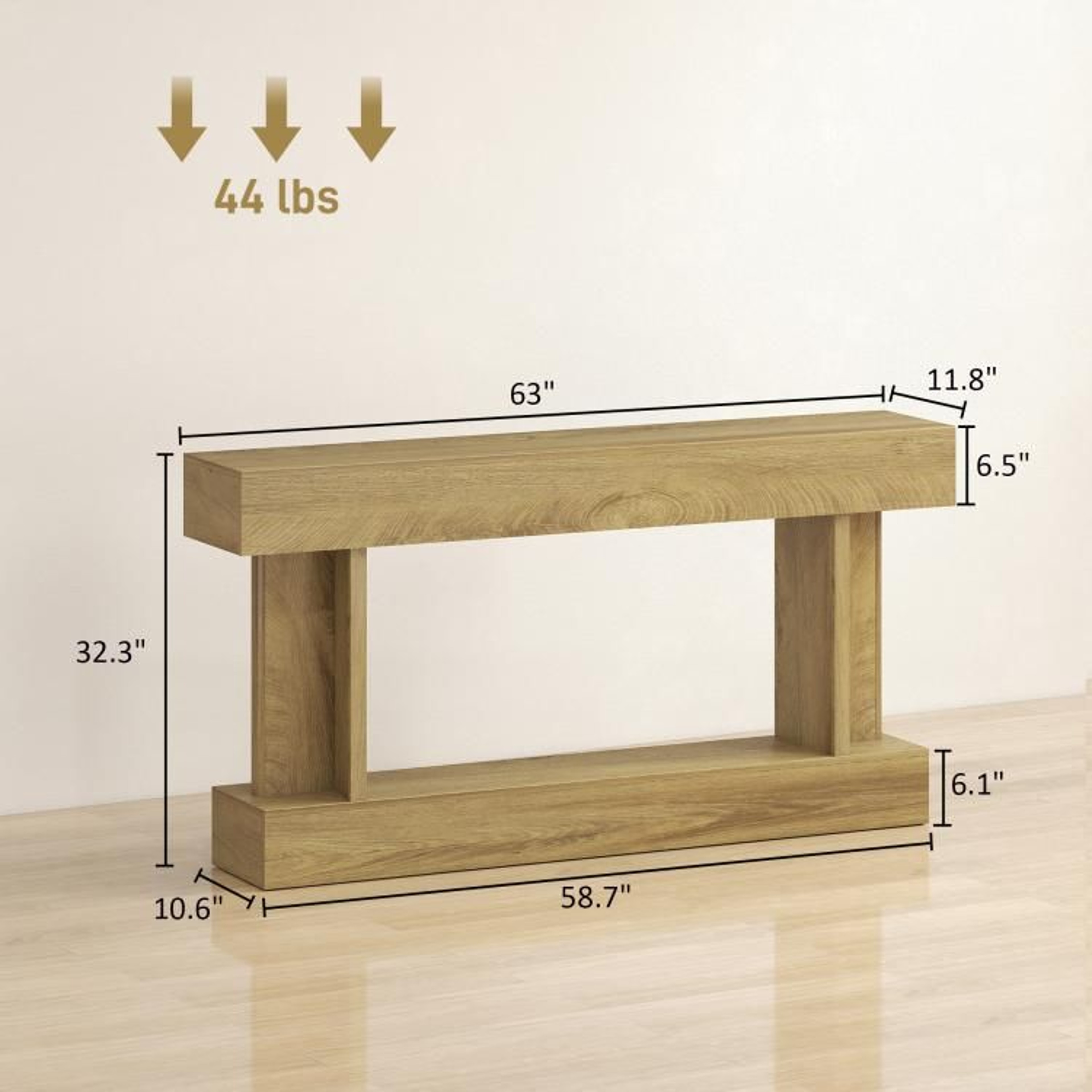 63 Inch Narrow Console Table With Storage Shelf In Vintage Oak Finish 4