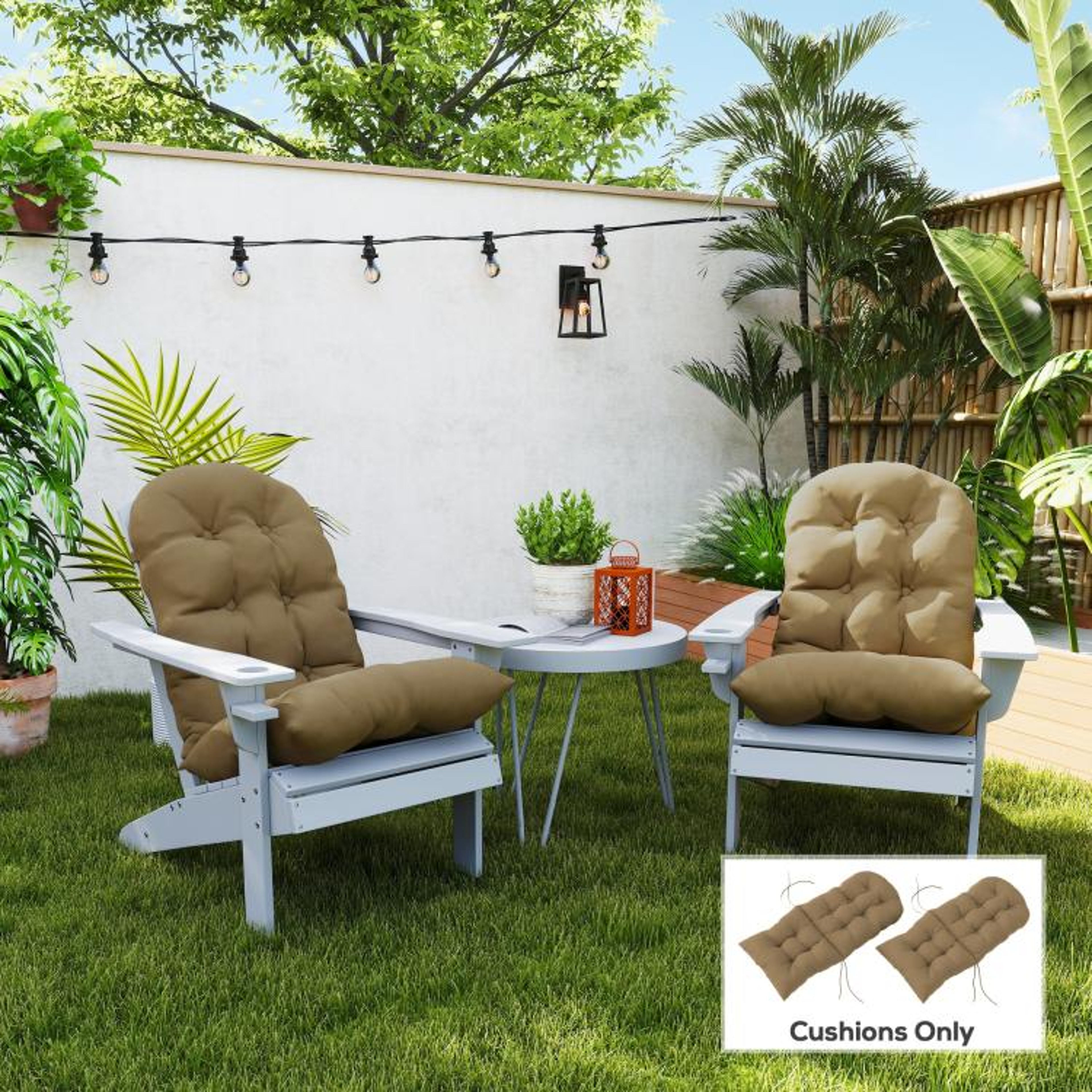Adirondack Chair Cushions Set Of 2 Tufted High Back NonSlip Khaki Patio Cushions 2