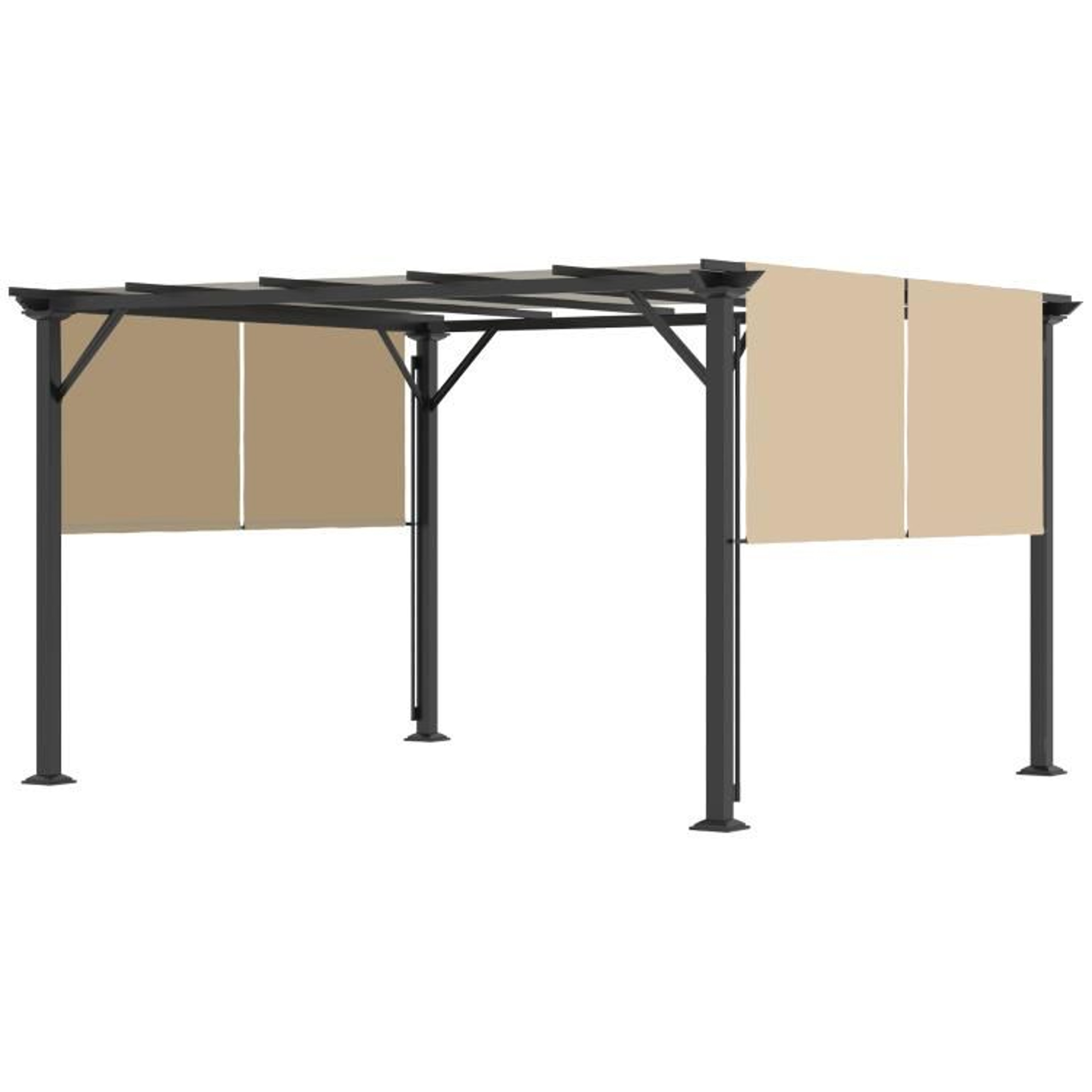 12 X 10 Ft Outdoor Retractable Pergola Canopy With Steel Frame  Beige 1